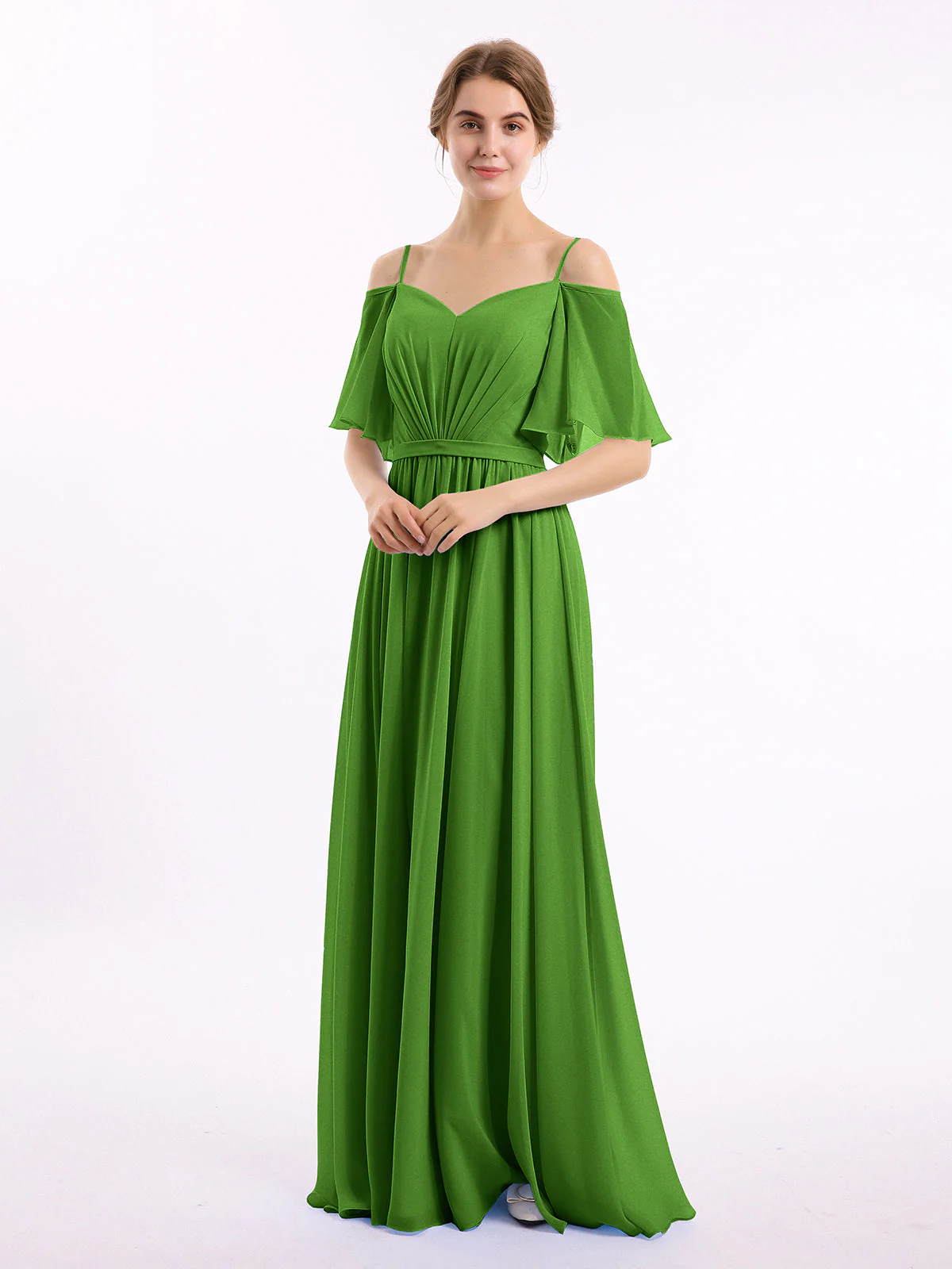 Off-The-Schulter Spaghetti Träger Chiffon Kleid Moos