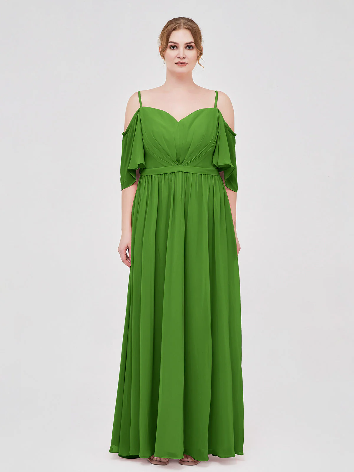 Off-The-Schulter Spaghetti Träger Chiffon Kleid Moos - Image 7