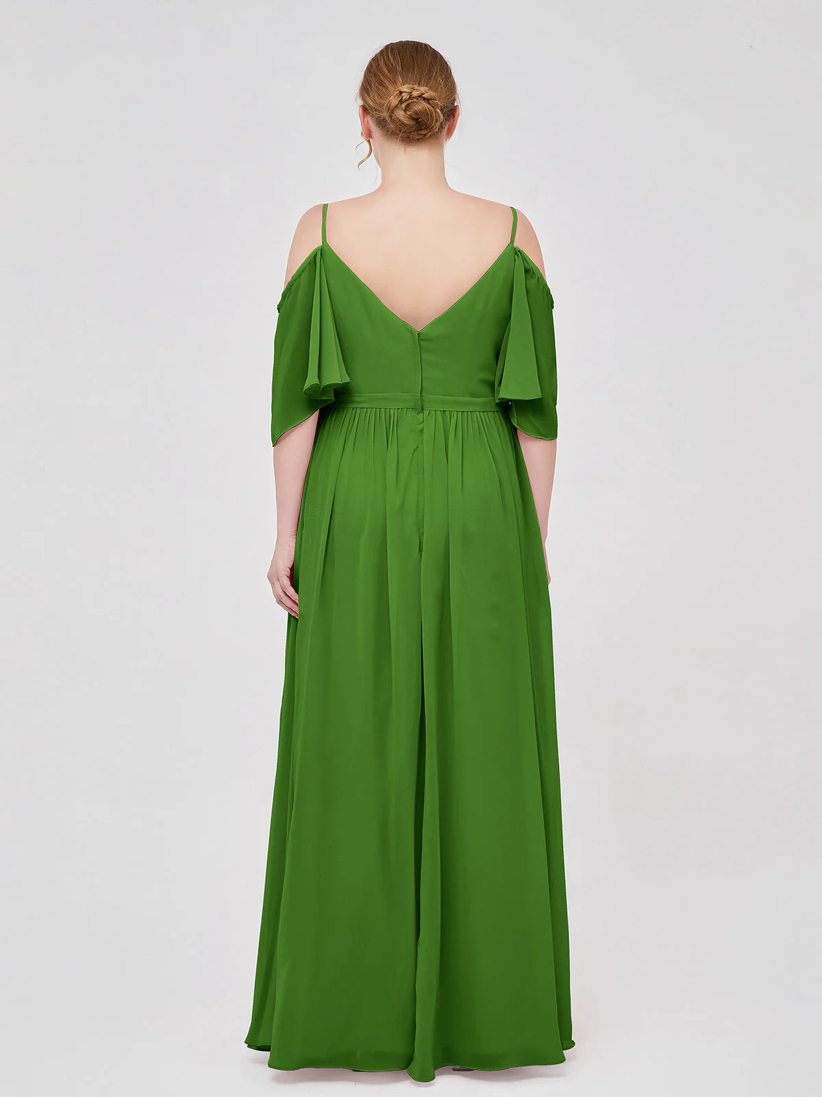 Off-The-Schulter Spaghetti Träger Chiffon Kleid Moos - Image 8