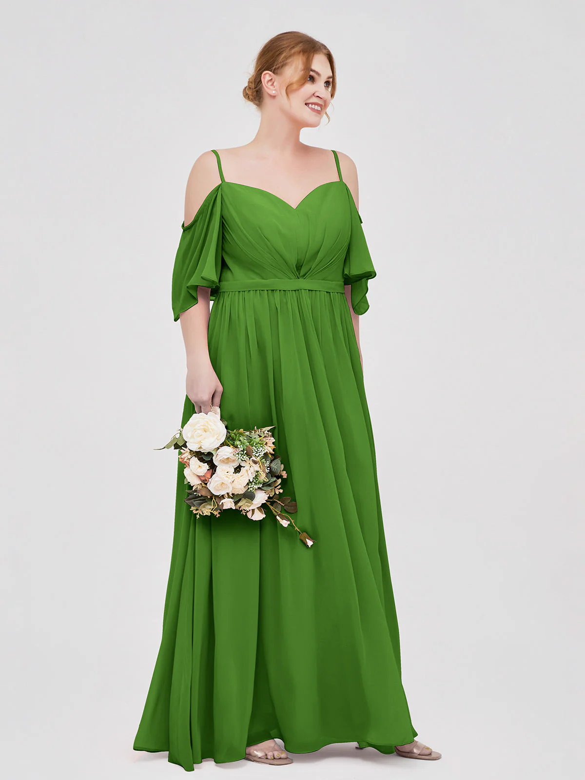 Off-The-Schulter Spaghetti Träger Chiffon Kleid Moos - Image 9