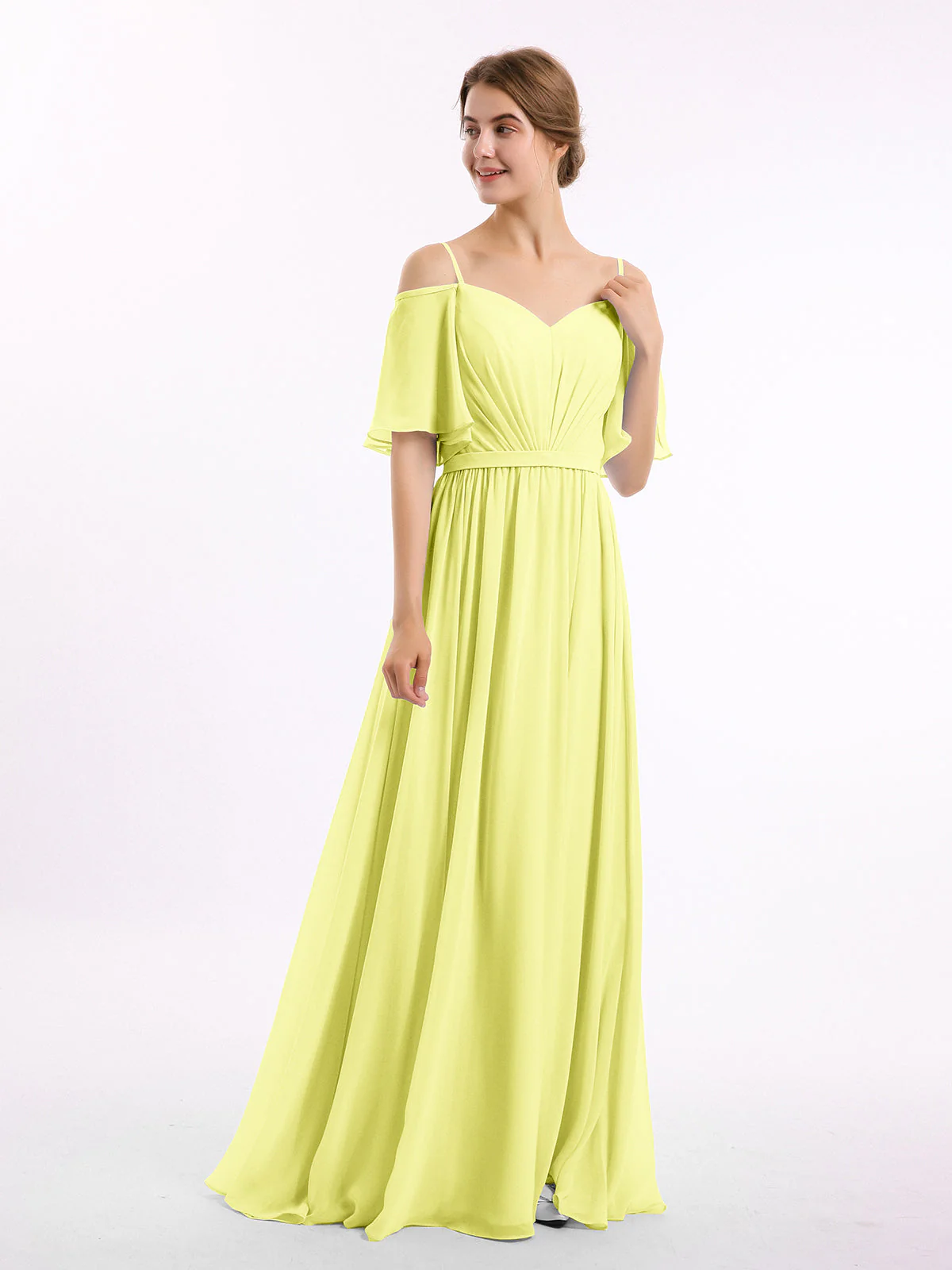 Off-The-Schulter Spaghetti TrÀger Chiffon Kleid Narzisse - Image 3