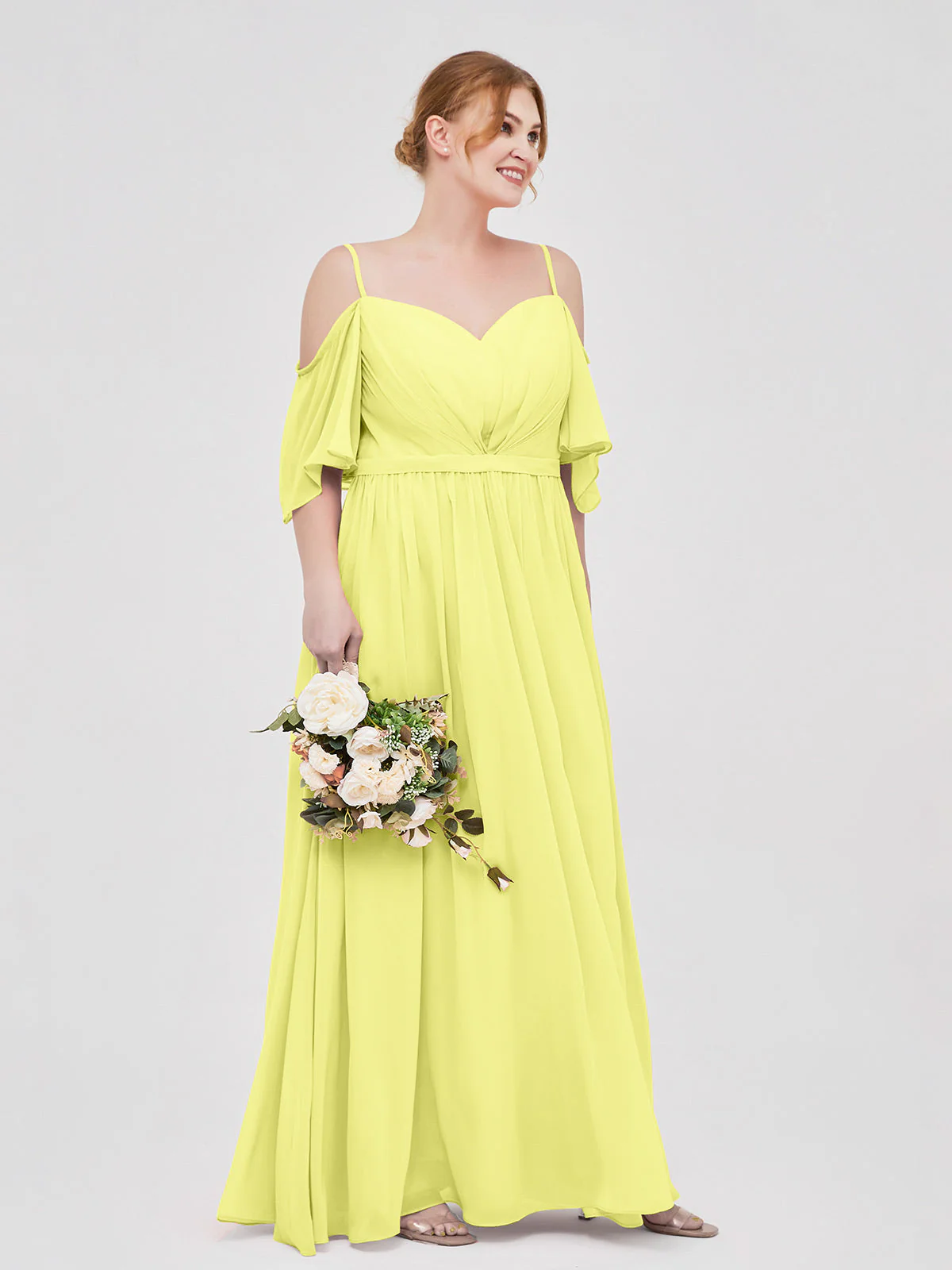 Off-The-Schulter Spaghetti TrÀger Chiffon Kleid Narzisse - Image 9
