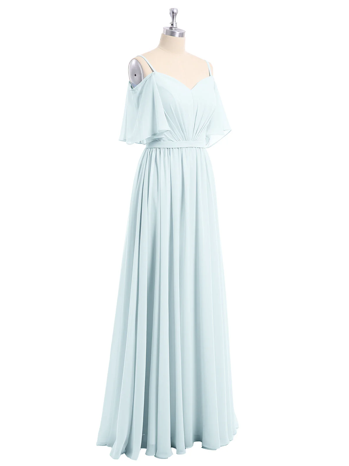 Off-The-Schulter Spaghetti TrÀger Chiffon Kleid Nebel - Image 6