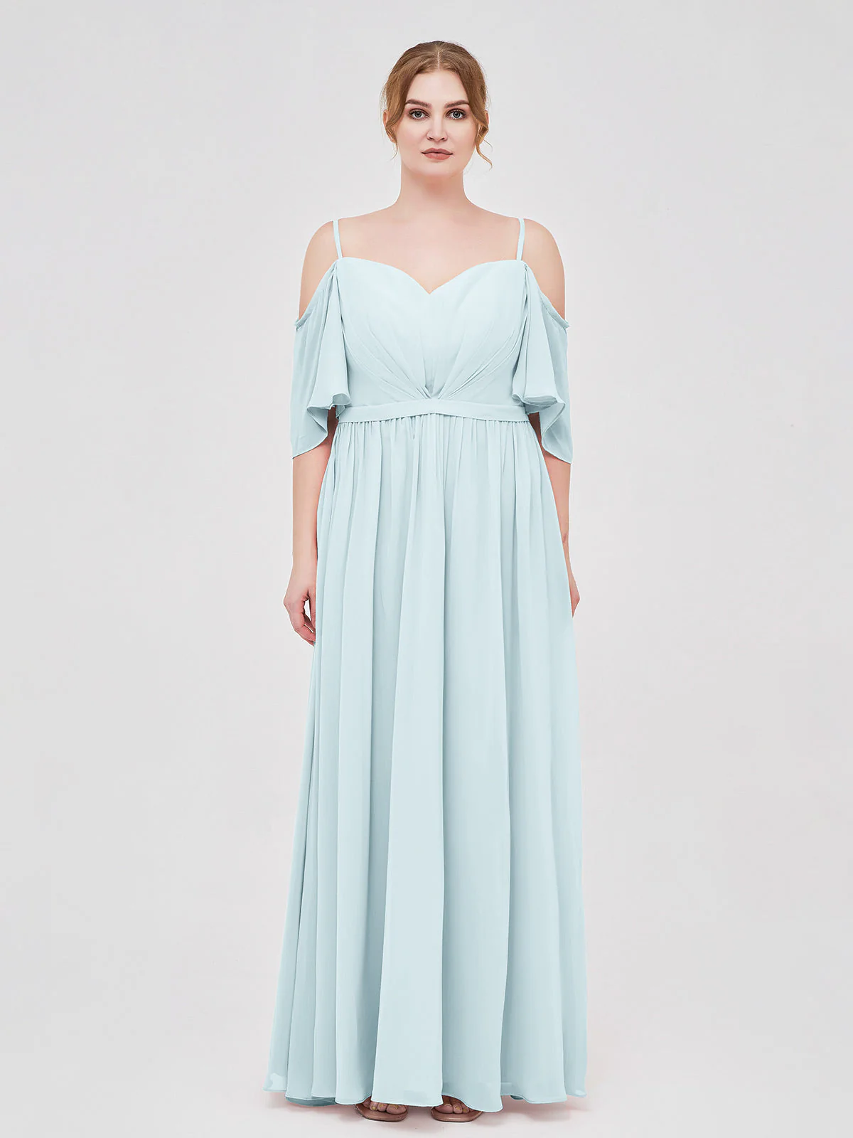 Off-The-Schulter Spaghetti TrÀger Chiffon Kleid Nebel - Image 7