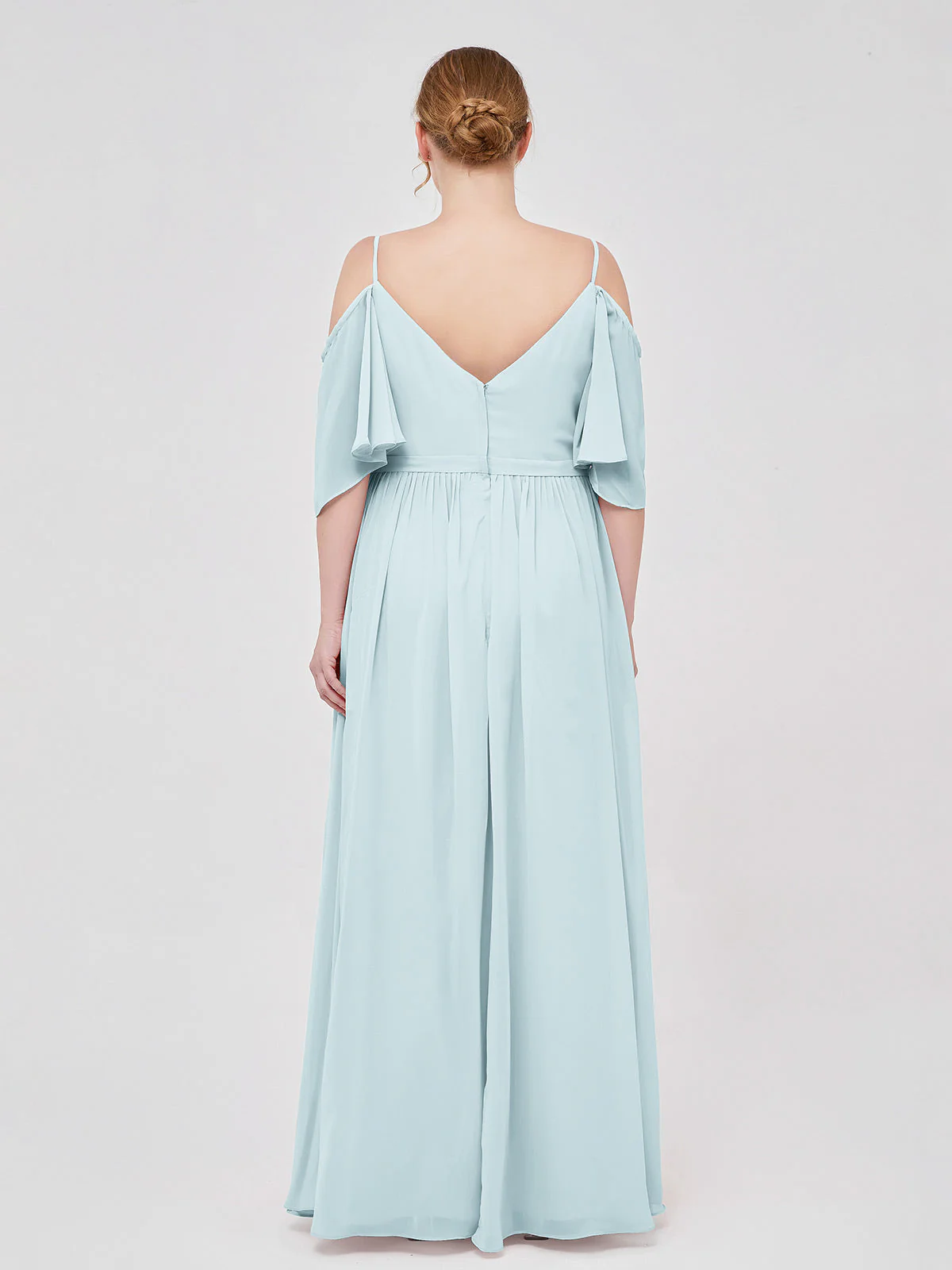 Off-The-Schulter Spaghetti TrÀger Chiffon Kleid Nebel - Image 8