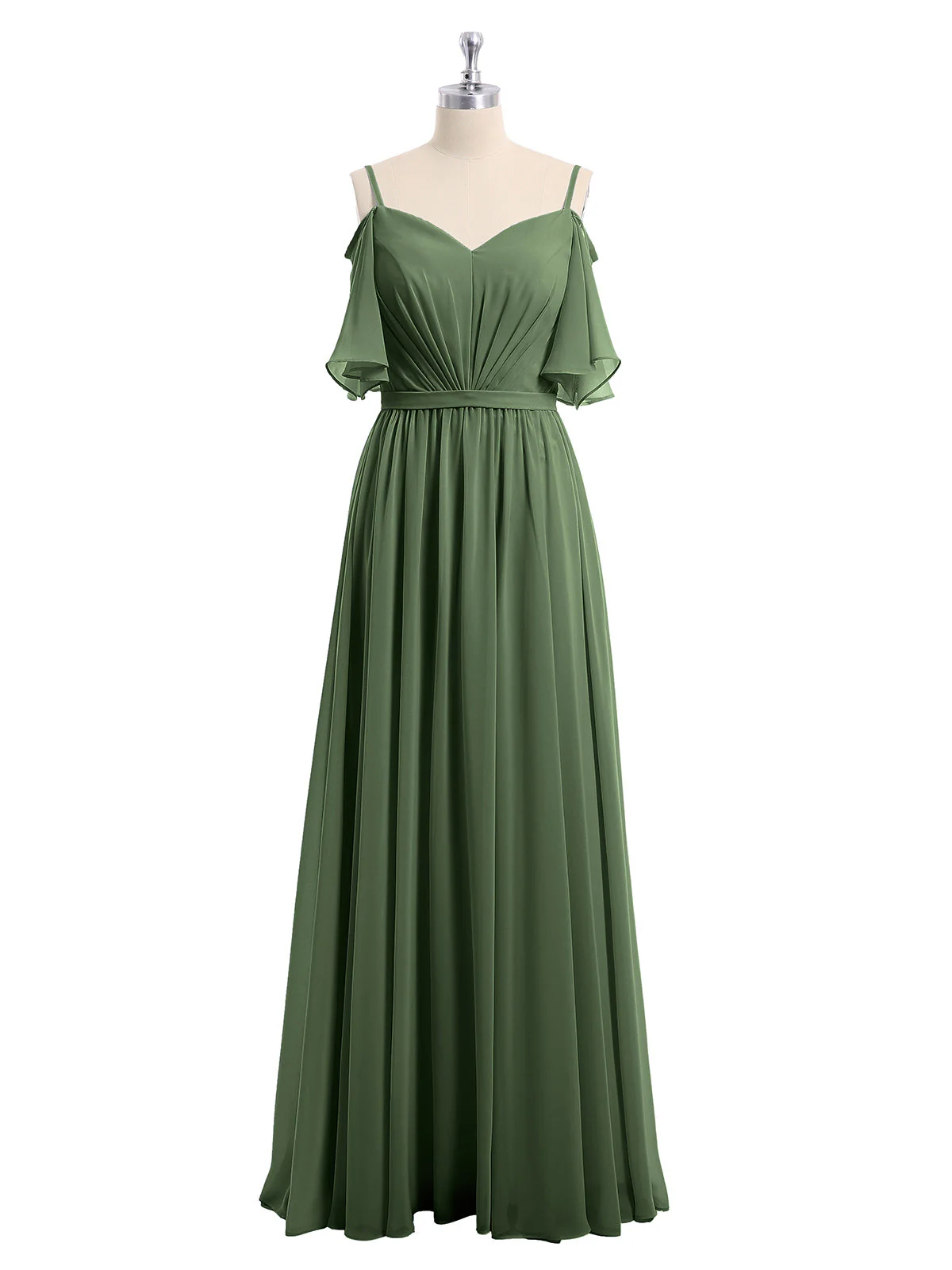 Off-The-Schulter Spaghetti Träger Chiffon Kleid Olivgrün - Image 4