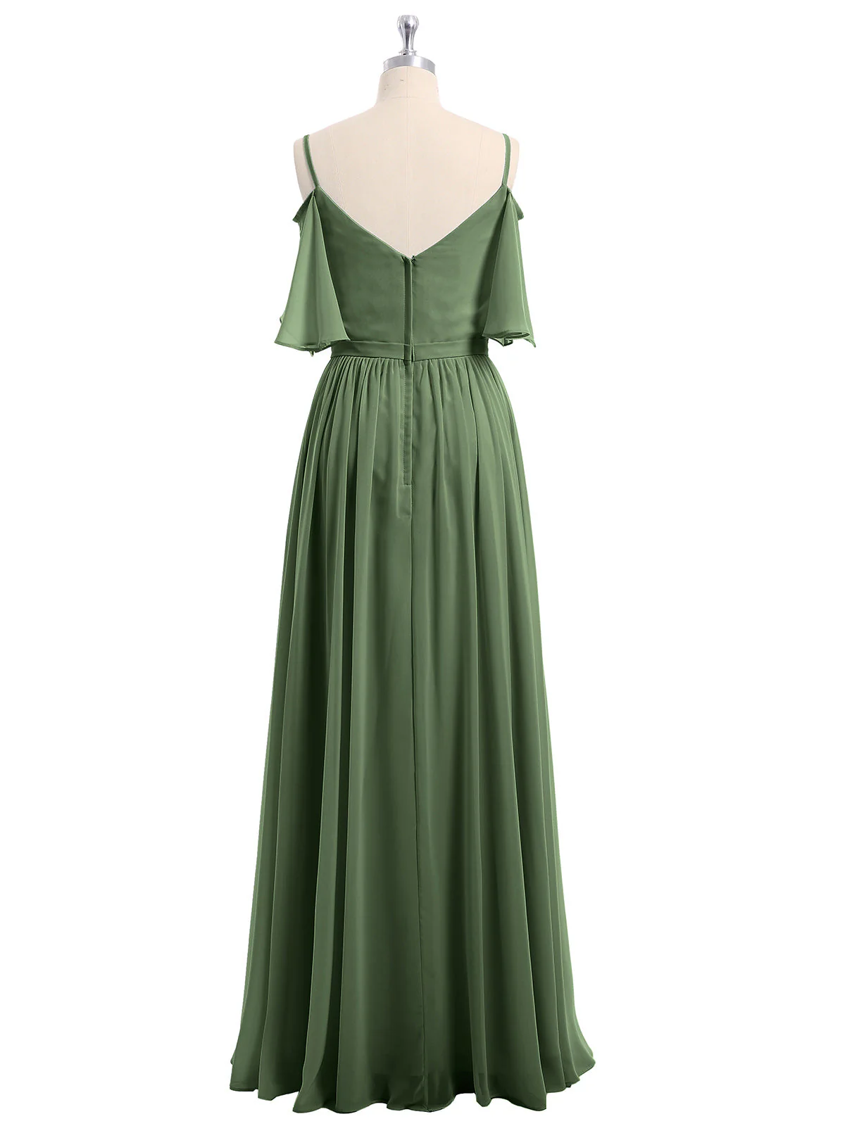 Off-The-Schulter Spaghetti Träger Chiffon Kleid Olivgrün - Image 5