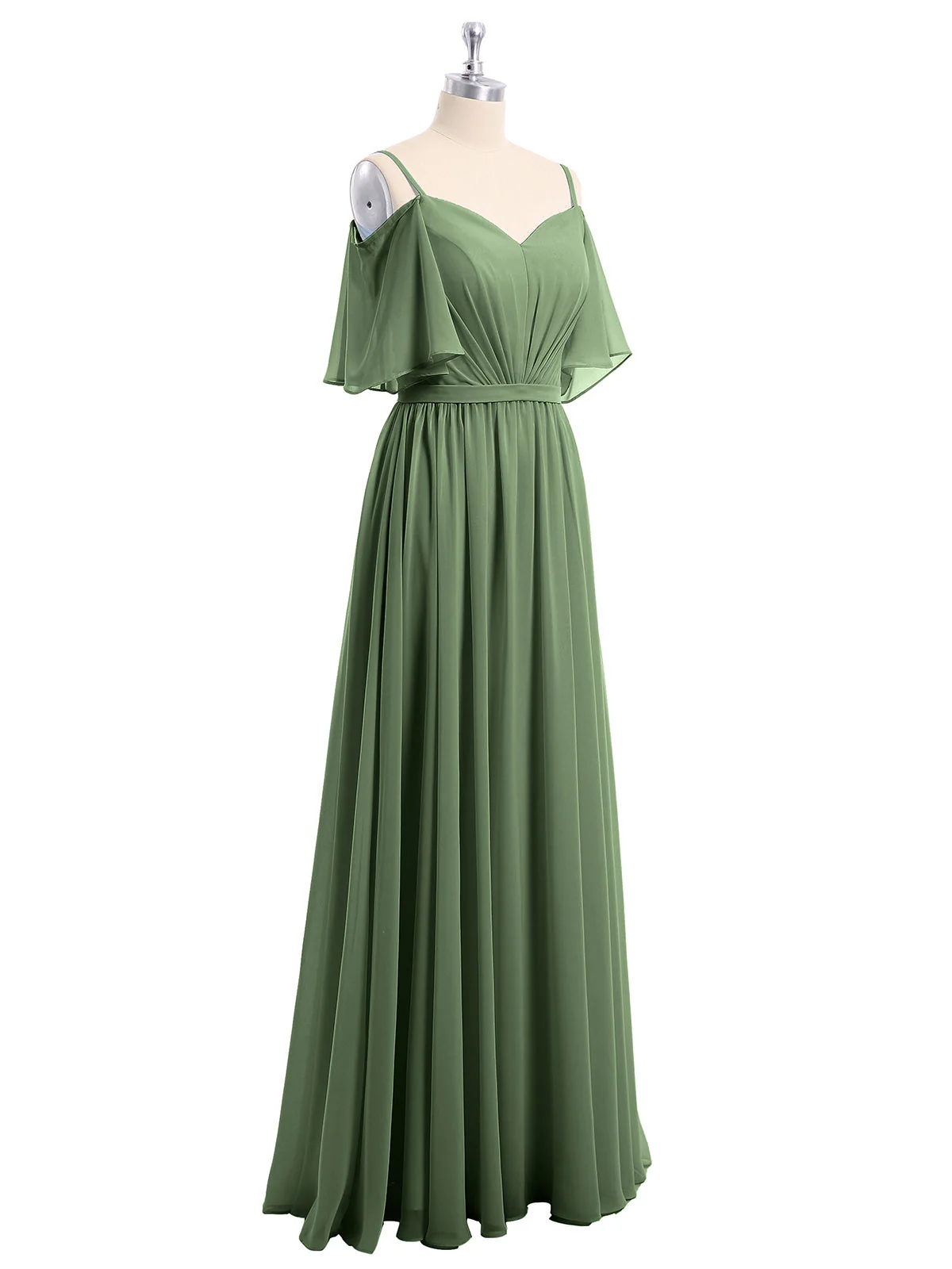 Off-The-Schulter Spaghetti Träger Chiffon Kleid Olivgrün - Image 6