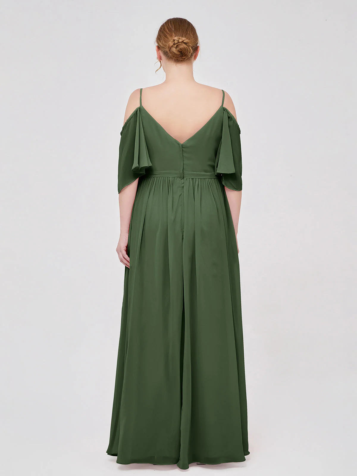 Off-The-Schulter Spaghetti Träger Chiffon Kleid Olivgrün - Image 8