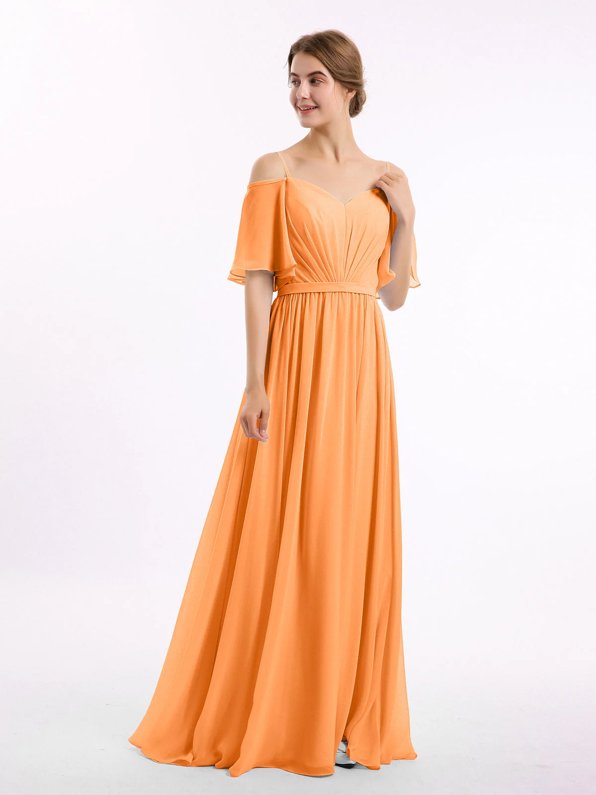Off-The-Schulter Spaghetti Träger Chiffon Kleid Orange - Image 3