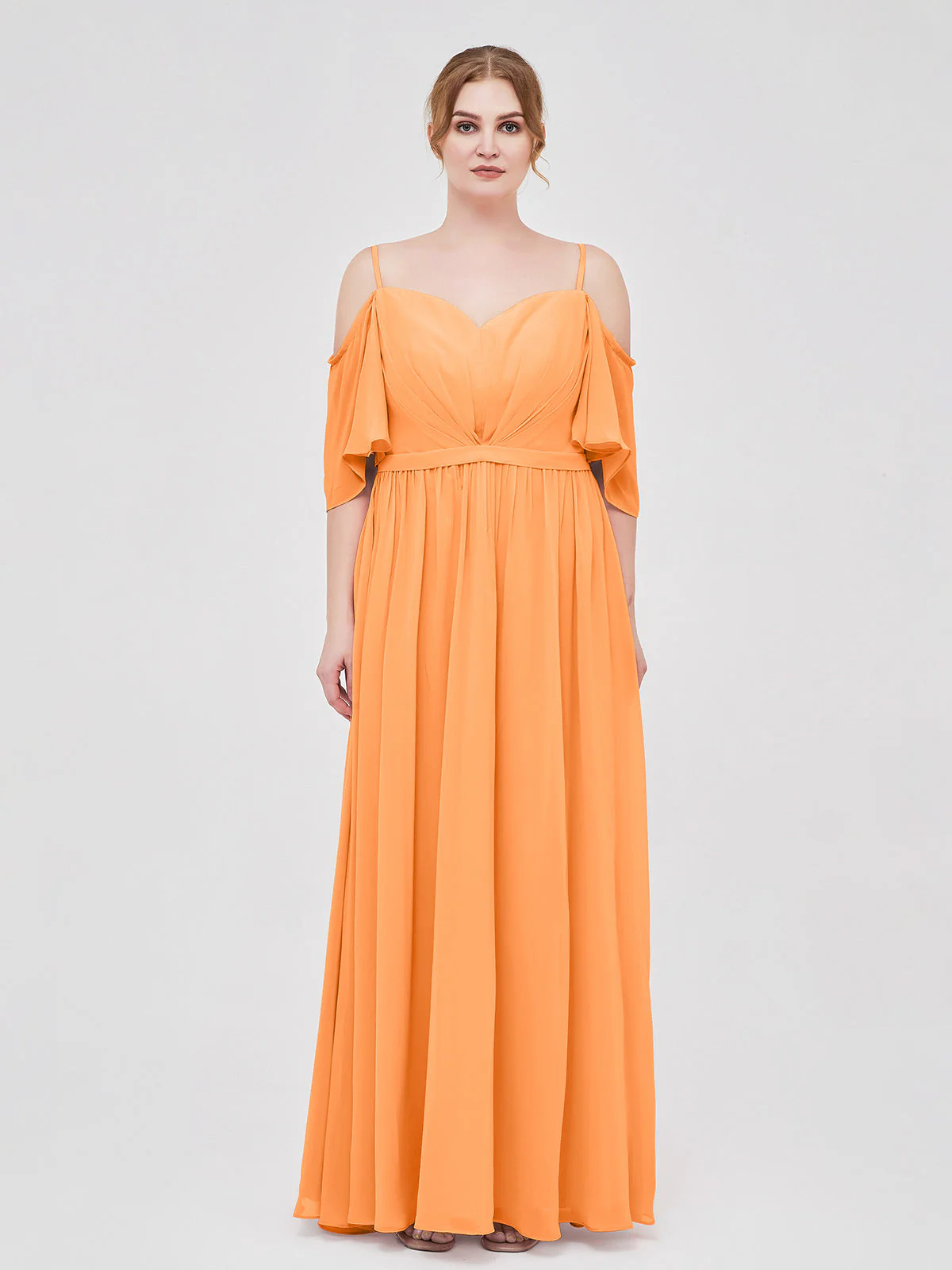 Off-The-Schulter Spaghetti Träger Chiffon Kleid Orange - Image 7