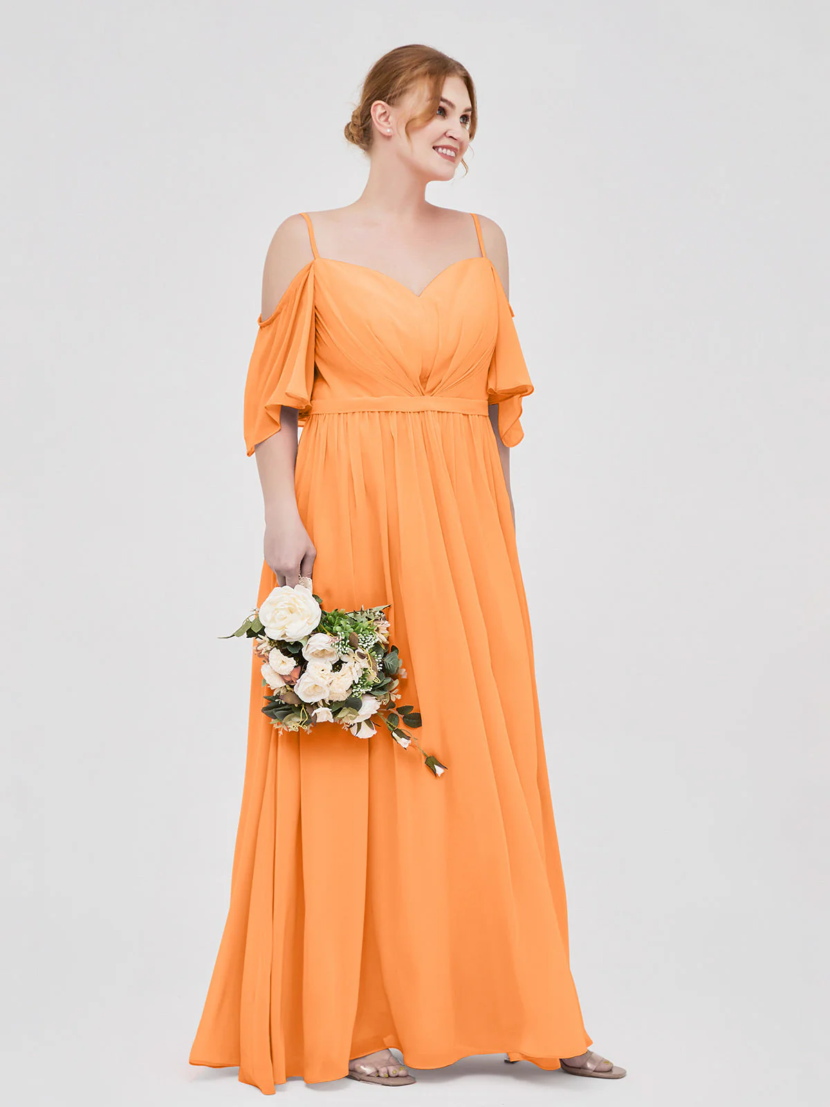 Off-The-Schulter Spaghetti Träger Chiffon Kleid Orange - Image 9