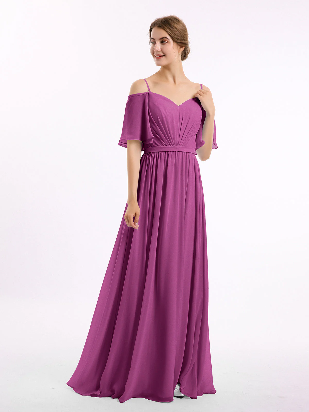 Off-The-Schulter Spaghetti TrÀger Chiffon Kleid Orchidee - Image 3
