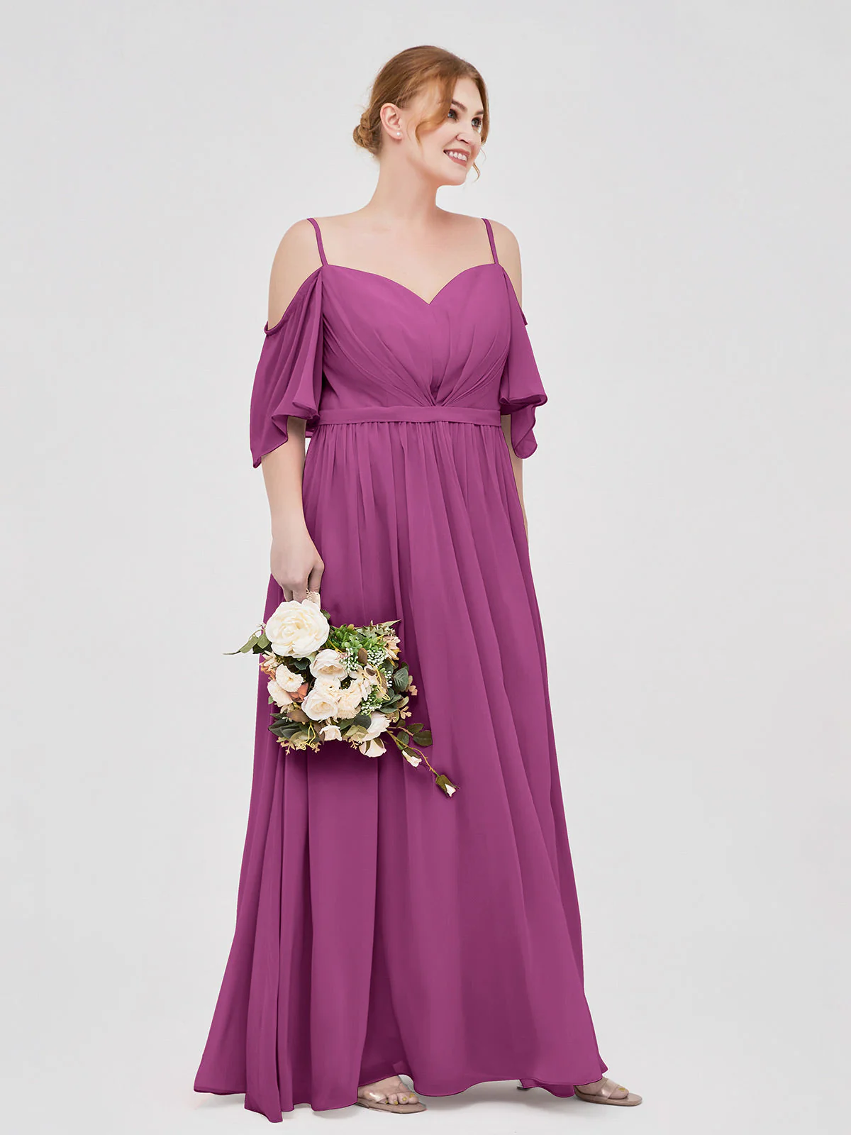 Off-The-Schulter Spaghetti TrÀger Chiffon Kleid Orchidee - Image 9
