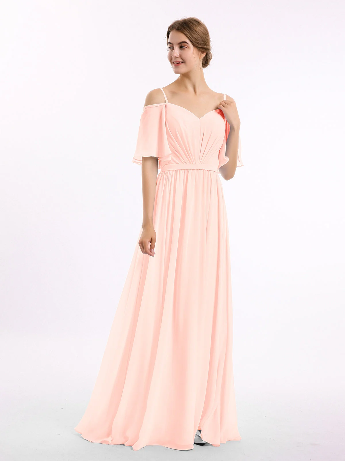 Off-The-Schulter Spaghetti Träger Chiffon Kleid Perlrosa - Image 3