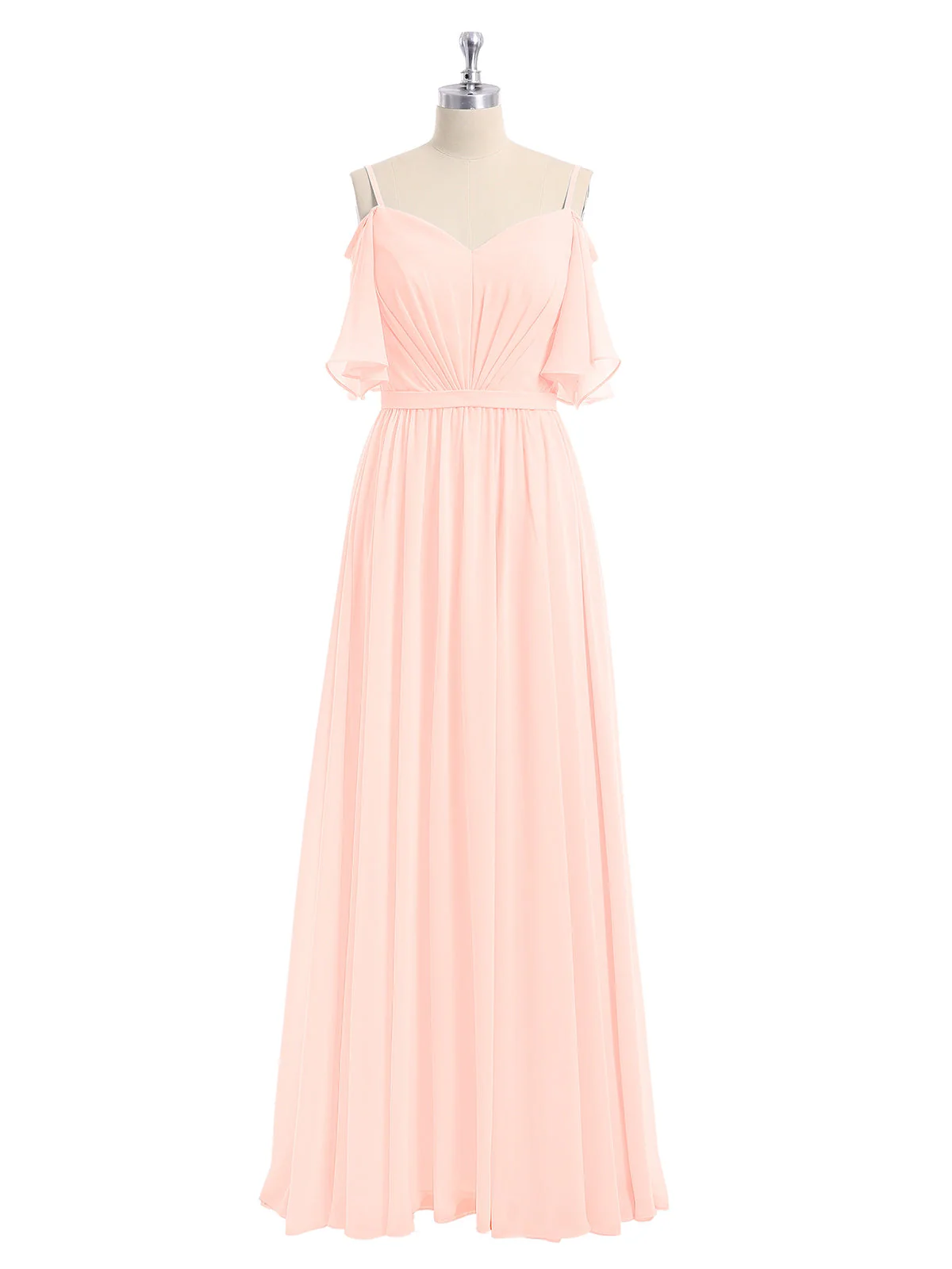 Off-The-Schulter Spaghetti Träger Chiffon Kleid Perlrosa - Image 4