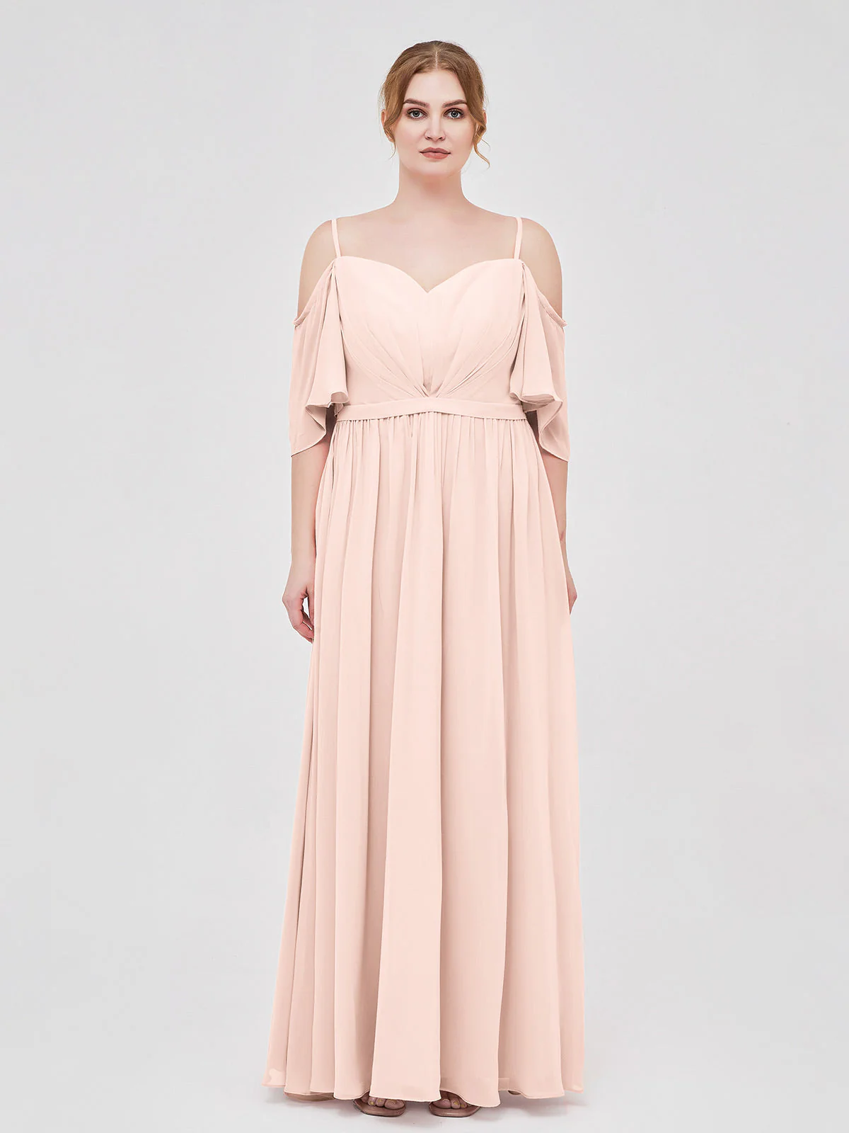 Off-The-Schulter Spaghetti Träger Chiffon Kleid Perlrosa - Image 7
