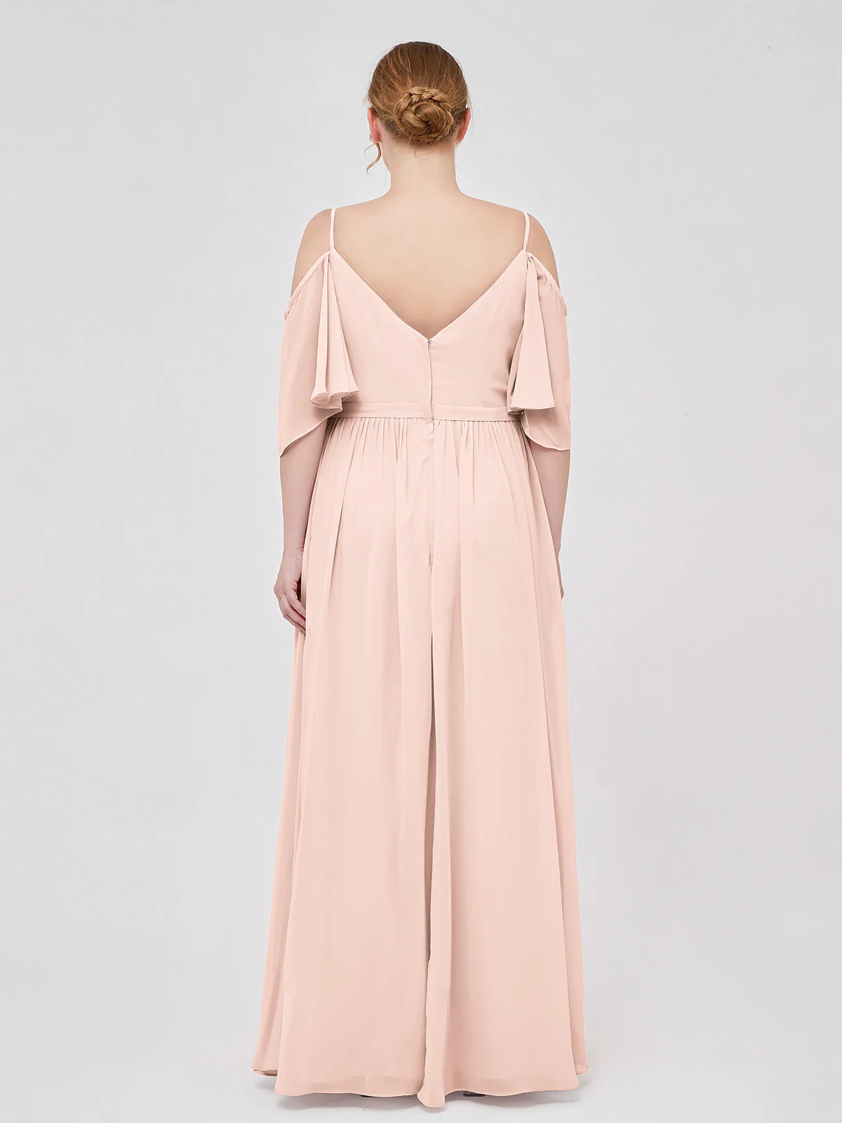 Off-The-Schulter Spaghetti Träger Chiffon Kleid Perlrosa - Image 8