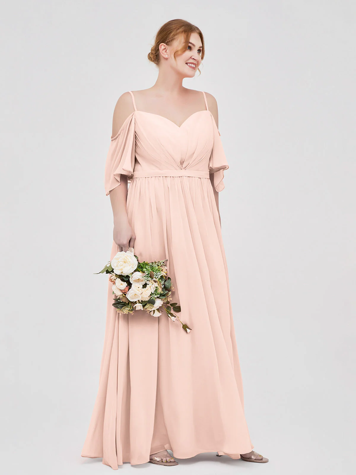 Off-The-Schulter Spaghetti Träger Chiffon Kleid Perlrosa - Image 9