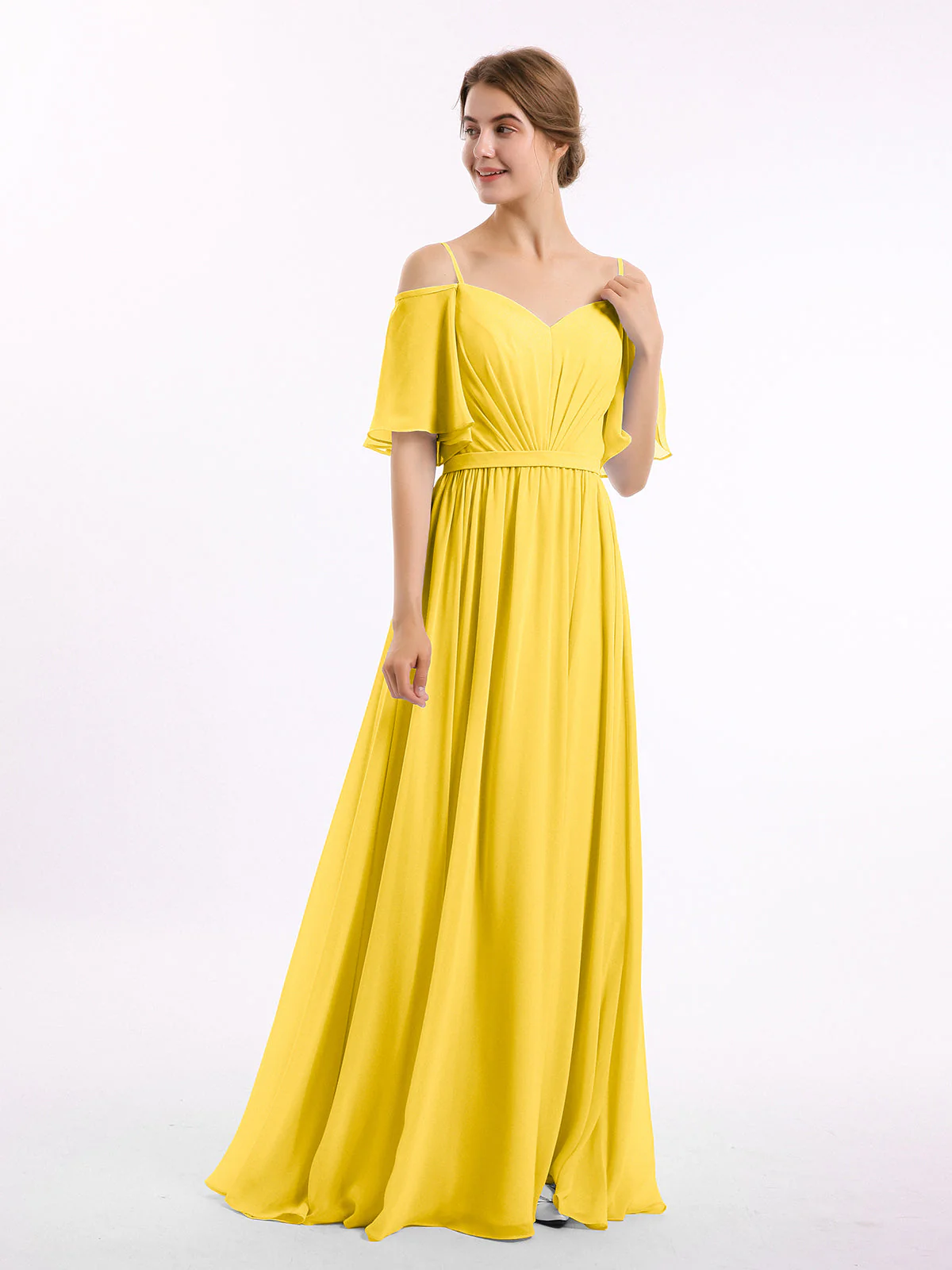 Off-The-Schulter Spaghetti Träger Chiffon Kleid Ringelblume - Image 3