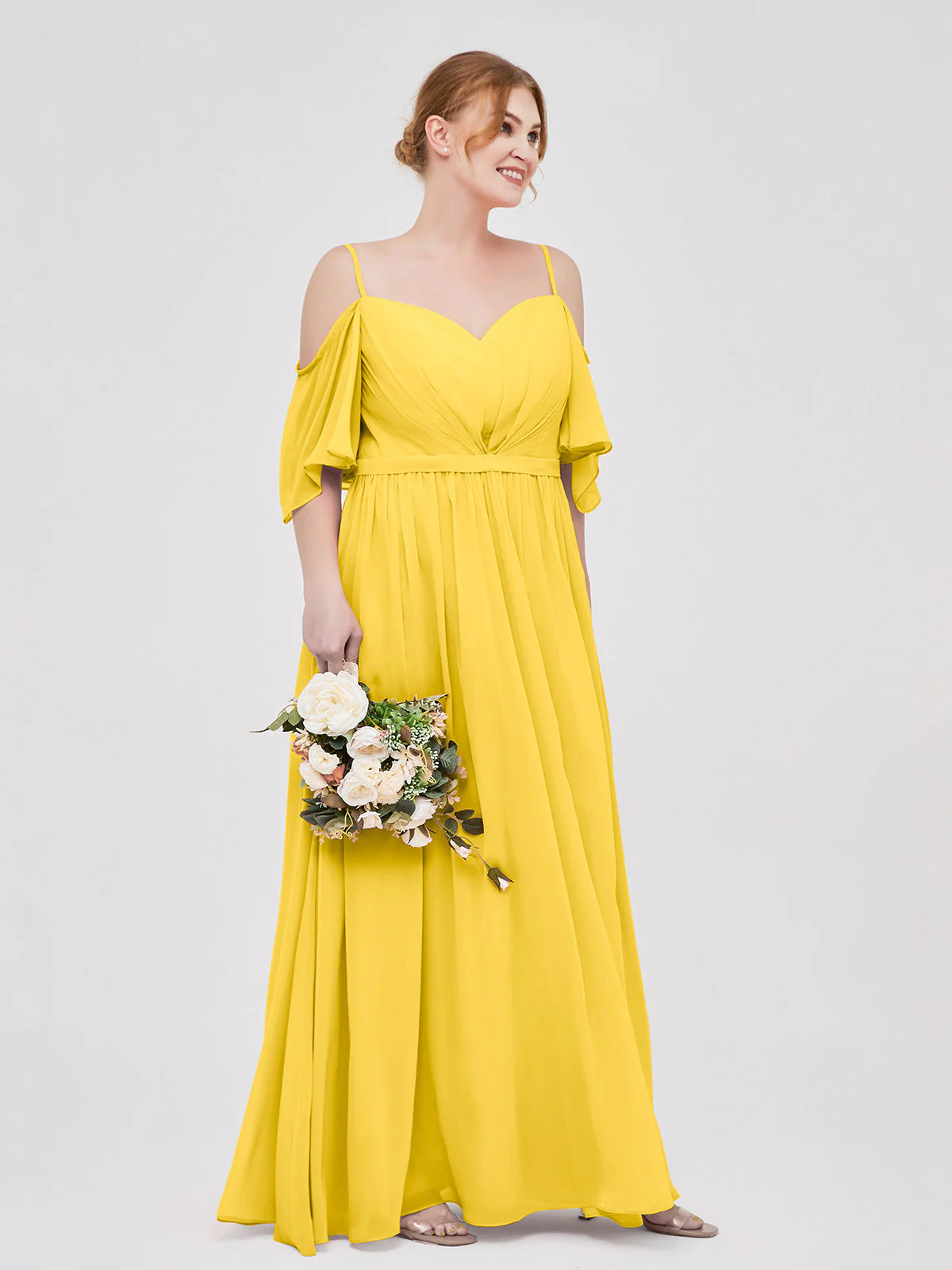 Off-The-Schulter Spaghetti Träger Chiffon Kleid Ringelblume - Image 9