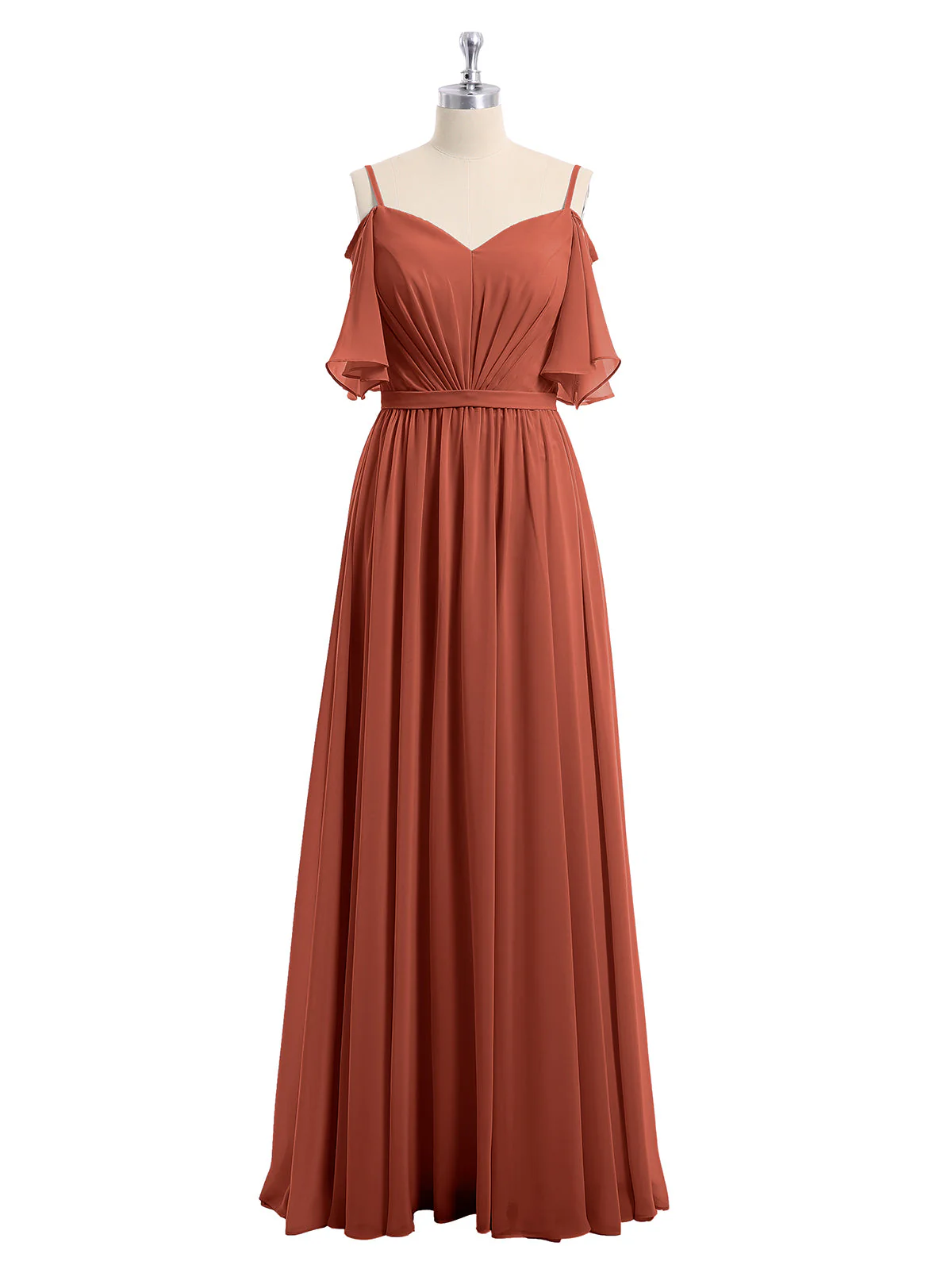 Off-The-Schulter Spaghetti Träger Chiffon Kleid Rost - Image 4