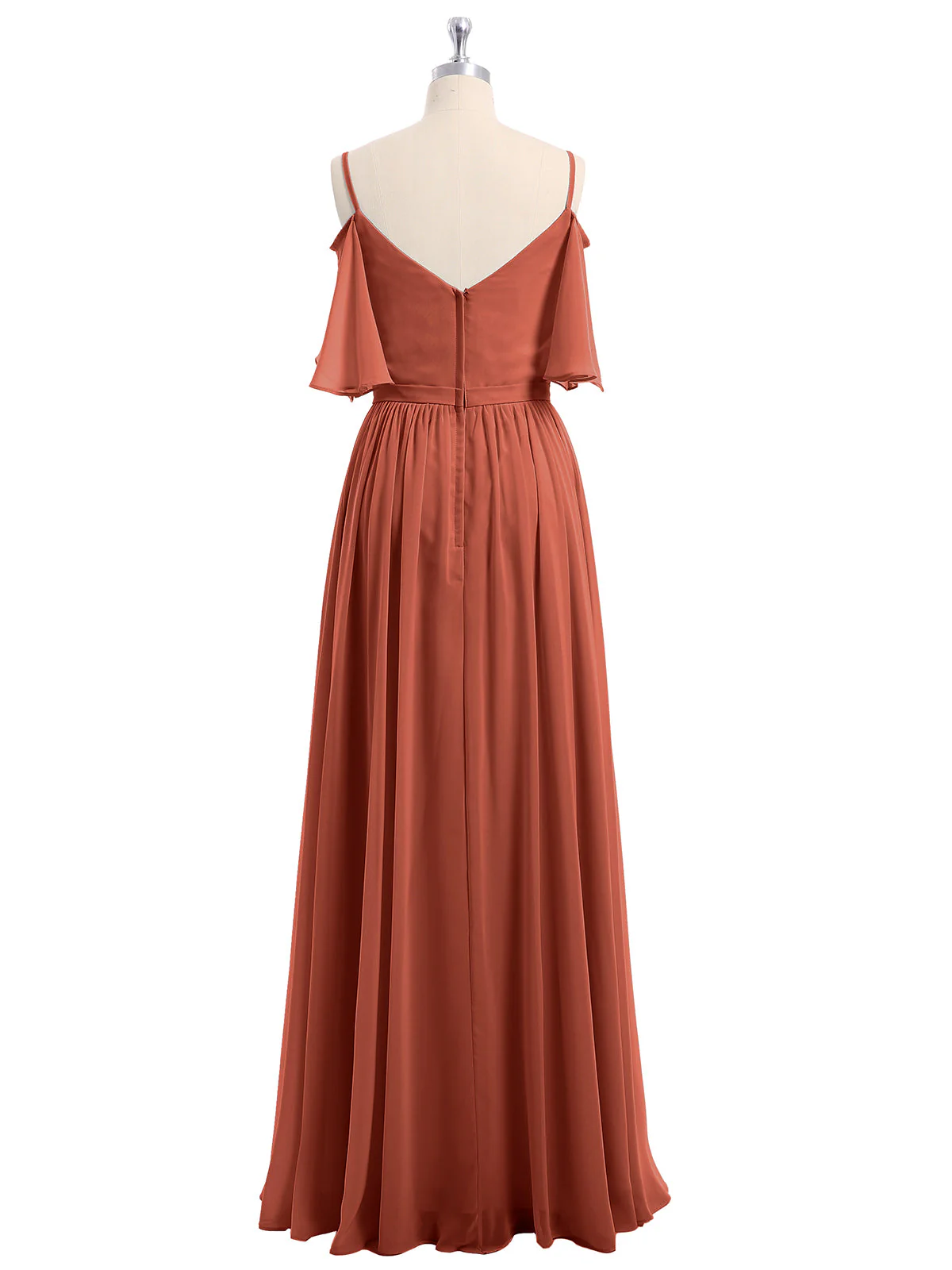 Off-The-Schulter Spaghetti Träger Chiffon Kleid Rost - Image 5