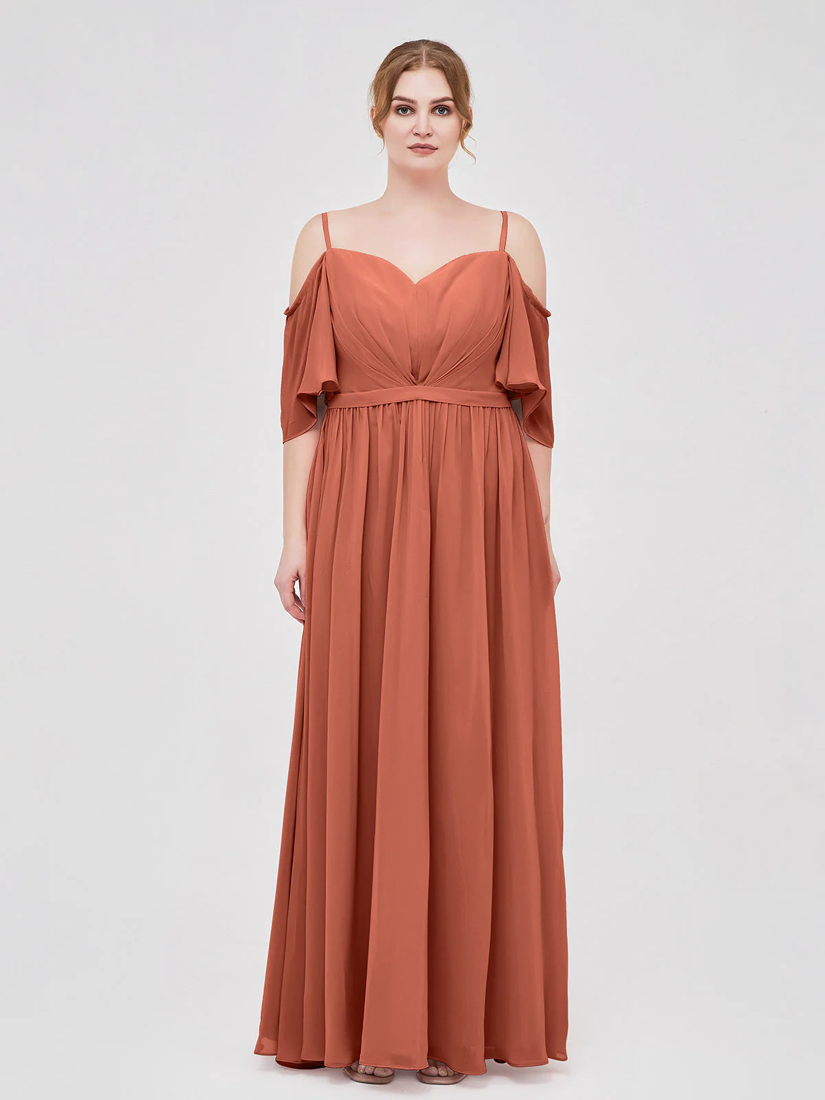 Off-The-Schulter Spaghetti Träger Chiffon Kleid Rost - Image 7