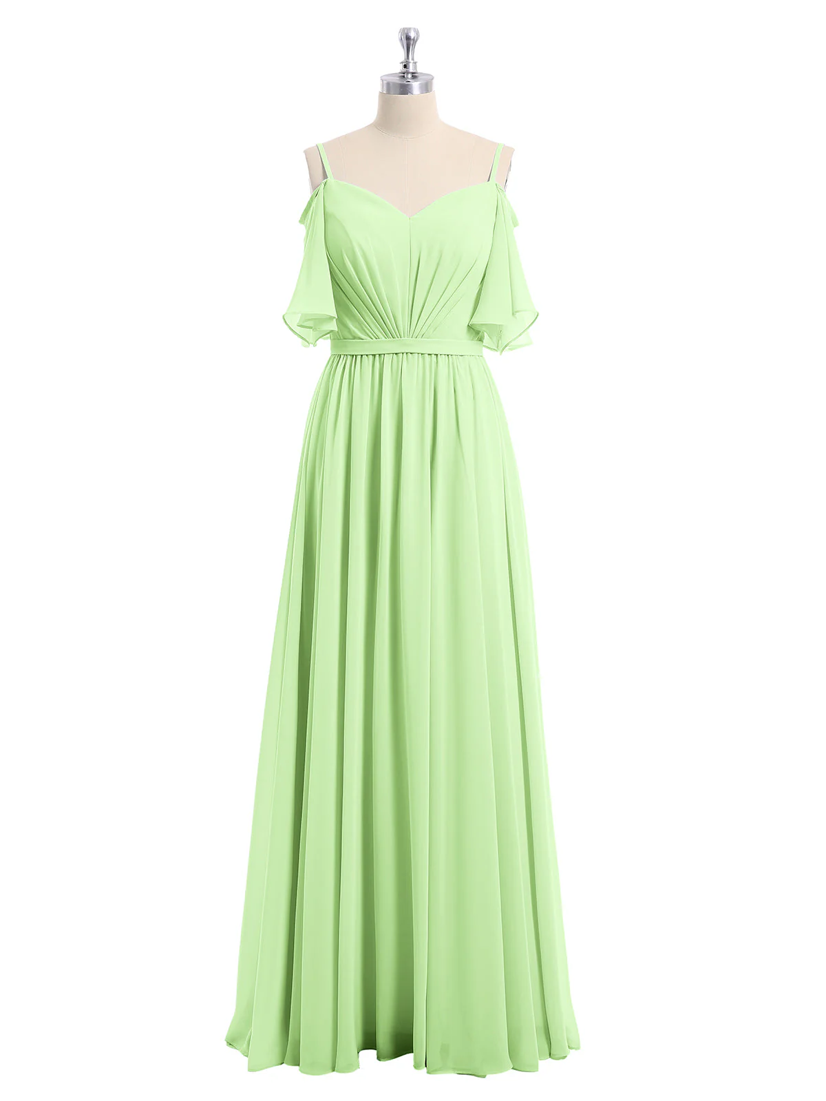 Off-The-Schulter Spaghetti TrÀger Chiffon Kleid Salbei - Image 4
