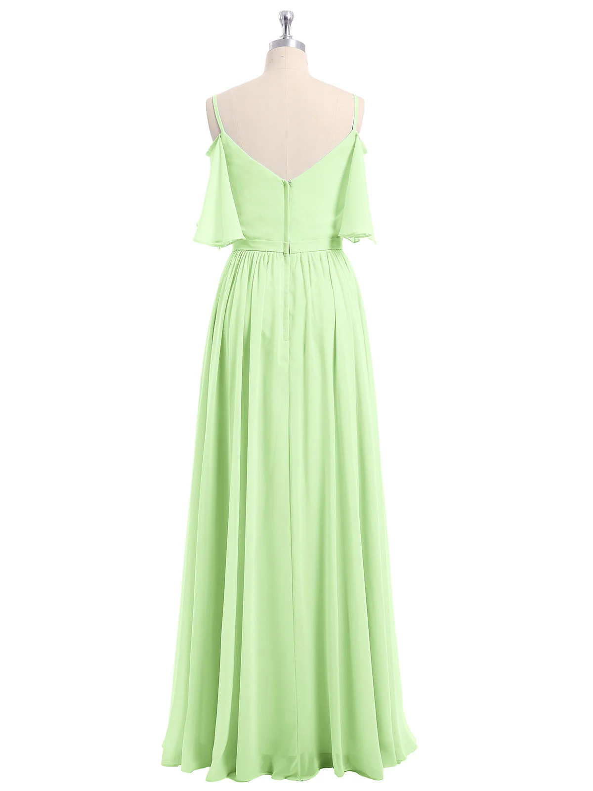 Off-The-Schulter Spaghetti TrÀger Chiffon Kleid Salbei - Image 5