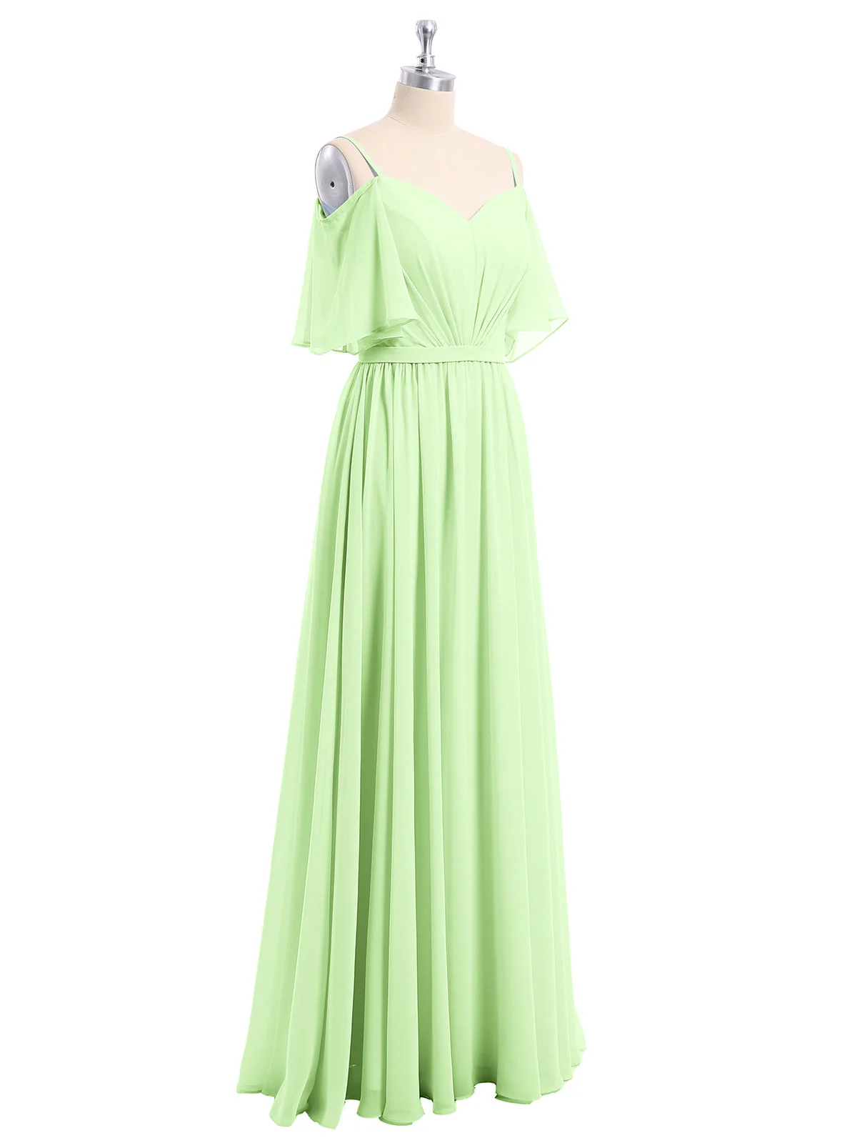 Off-The-Schulter Spaghetti TrÀger Chiffon Kleid Salbei - Image 6