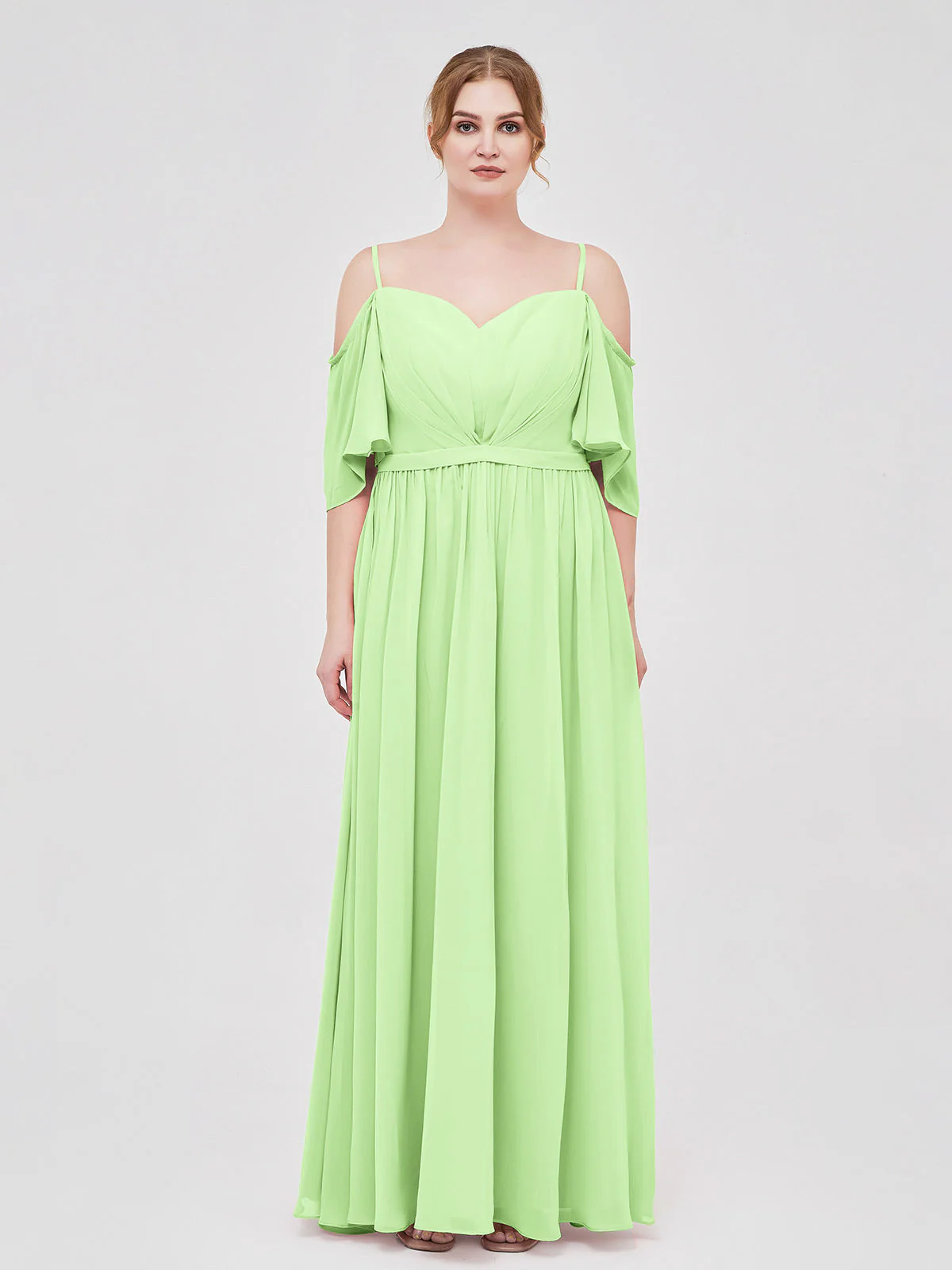 Off-The-Schulter Spaghetti TrÀger Chiffon Kleid Salbei - Image 7