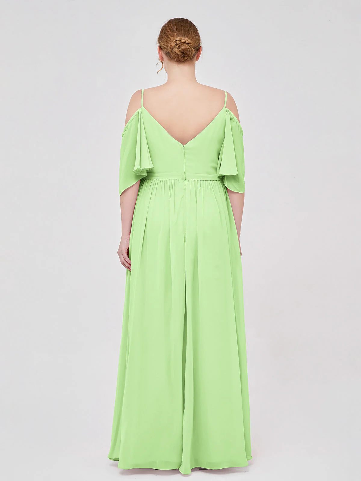 Off-The-Schulter Spaghetti TrÀger Chiffon Kleid Salbei - Image 8