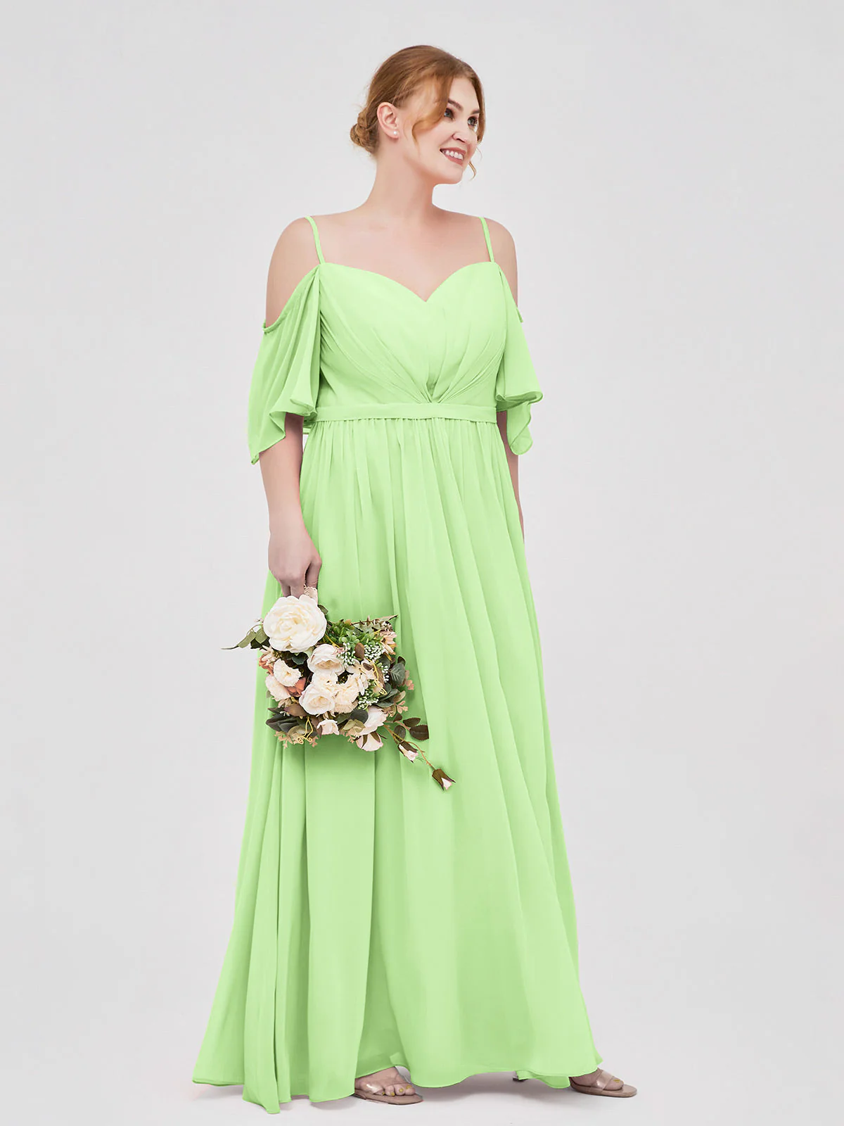 Off-The-Schulter Spaghetti TrÀger Chiffon Kleid Salbei - Image 9