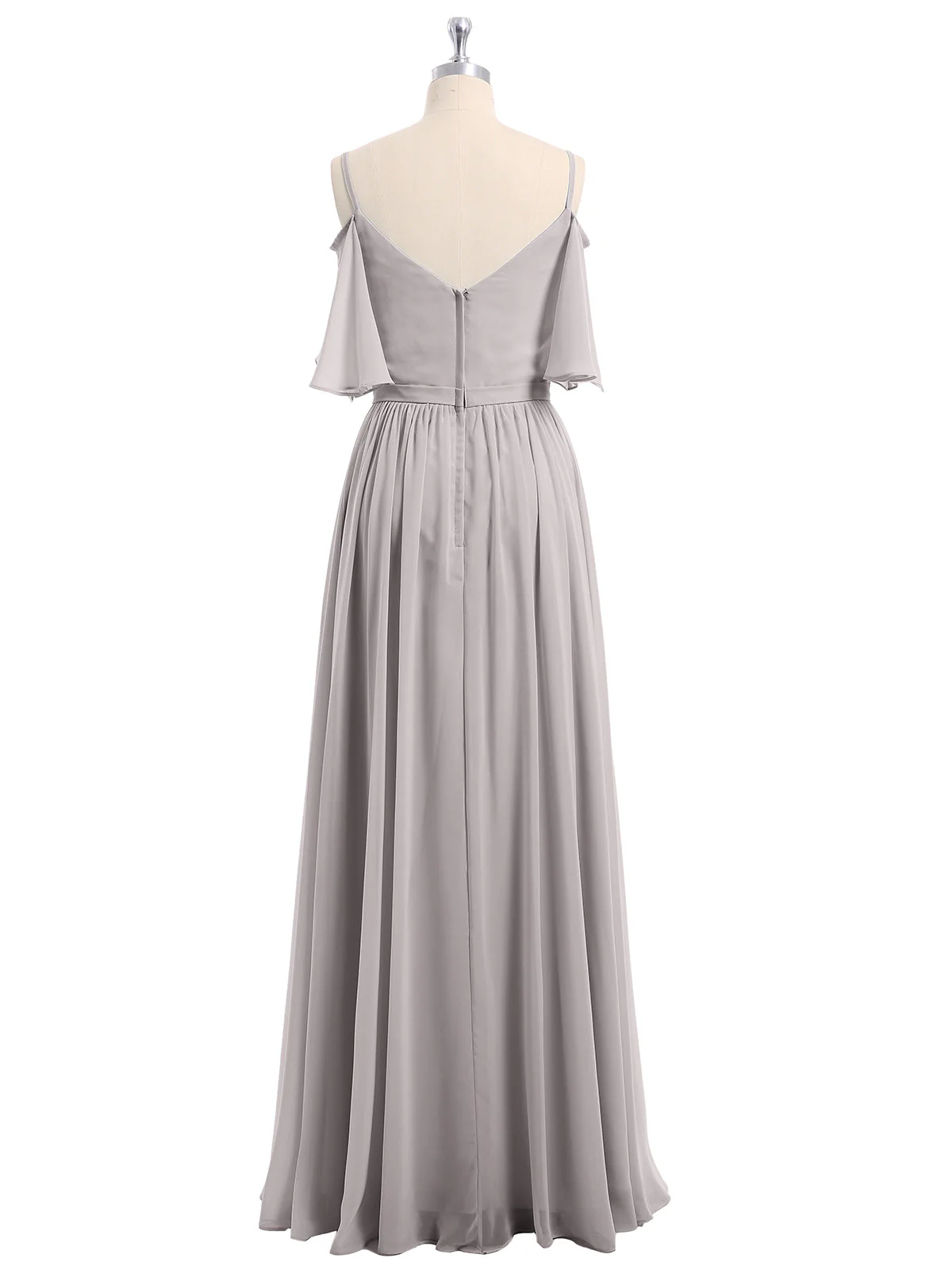 Off-The-Schulter Spaghetti TrÀger Chiffon Kleid Silber - Image 5