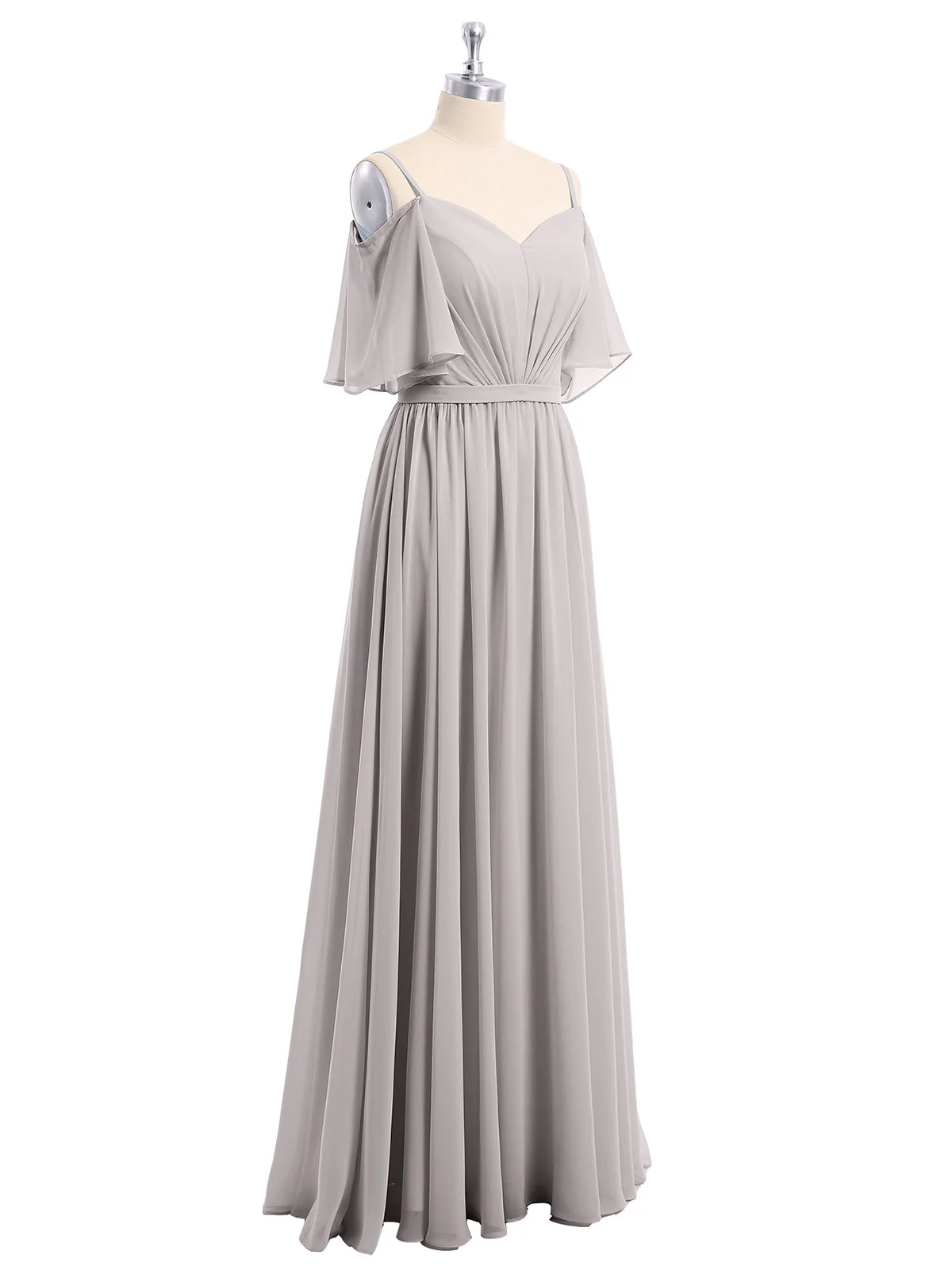 Off-The-Schulter Spaghetti TrÀger Chiffon Kleid Silber - Image 6