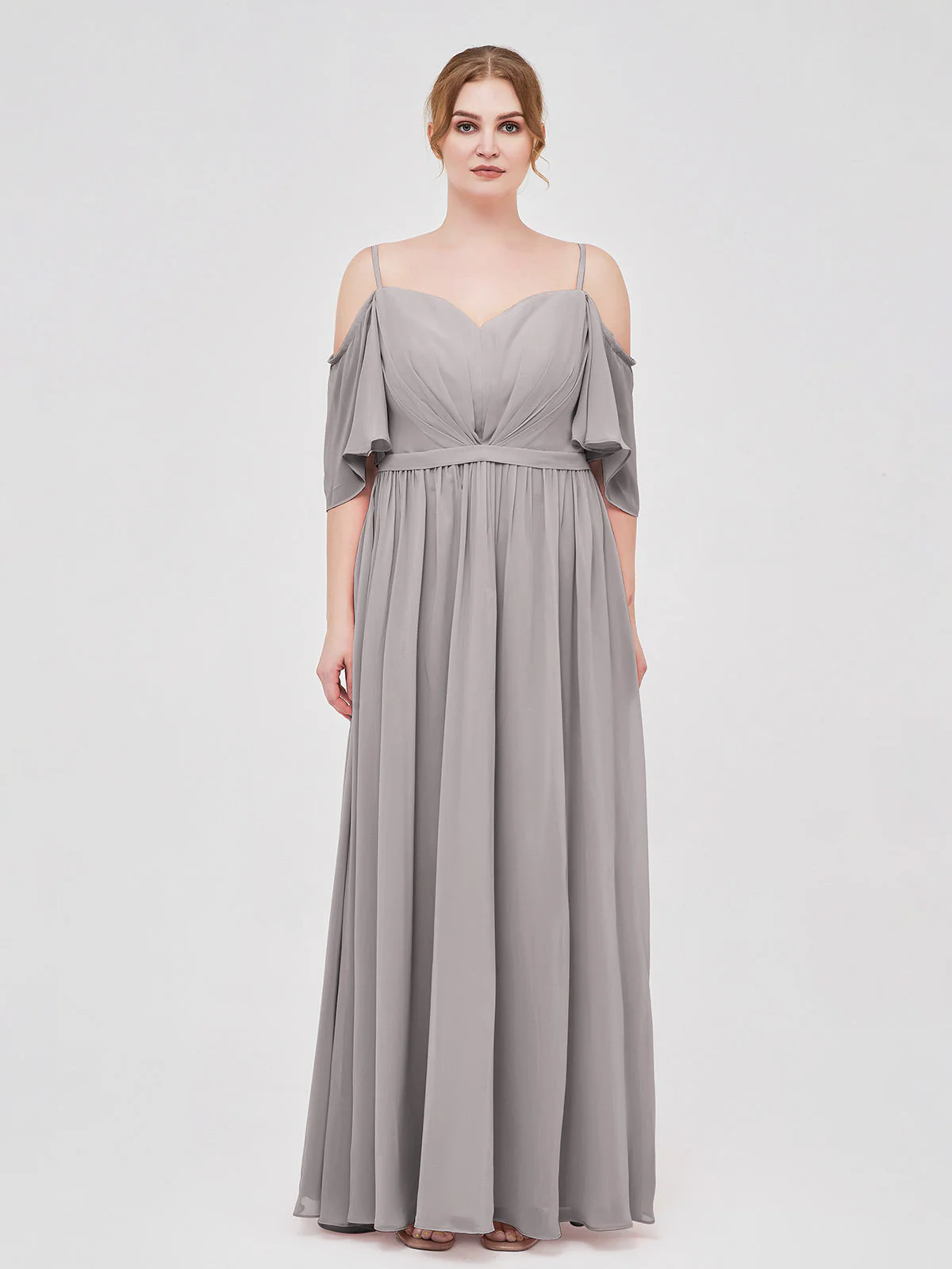 Off-The-Schulter Spaghetti TrÀger Chiffon Kleid Silber - Image 7
