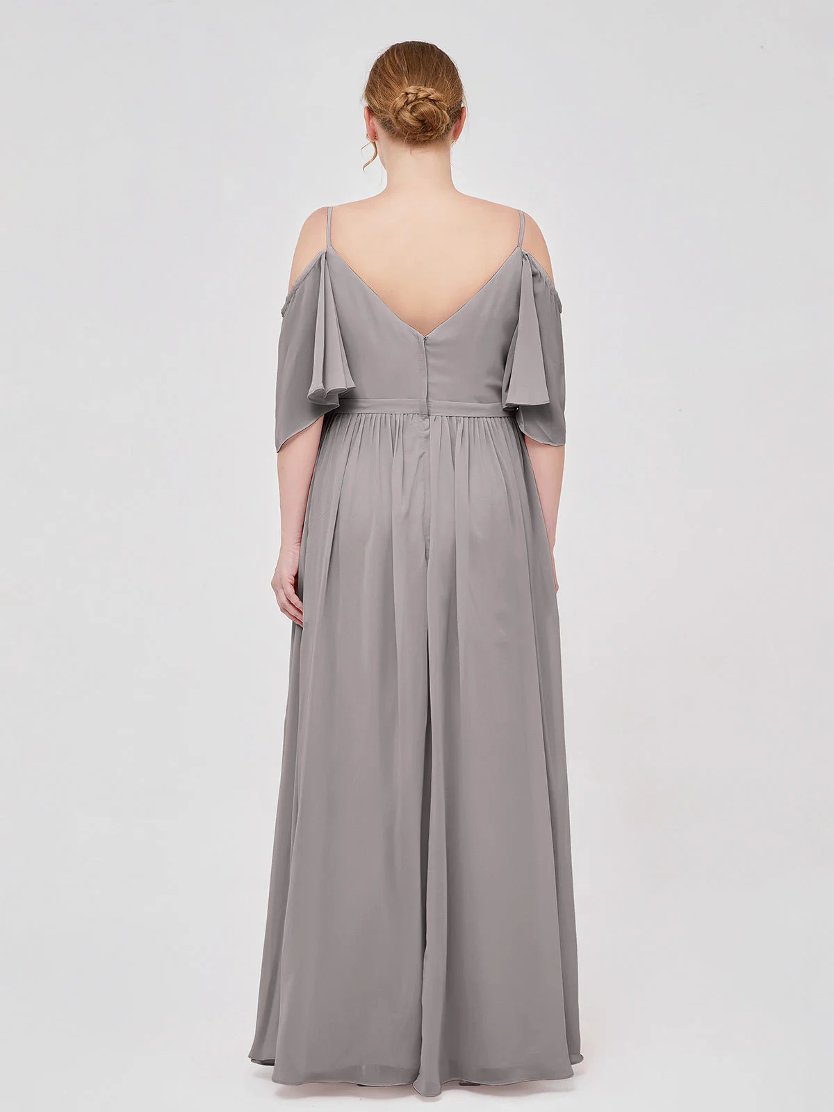 Off-The-Schulter Spaghetti TrÀger Chiffon Kleid Silber - Image 8