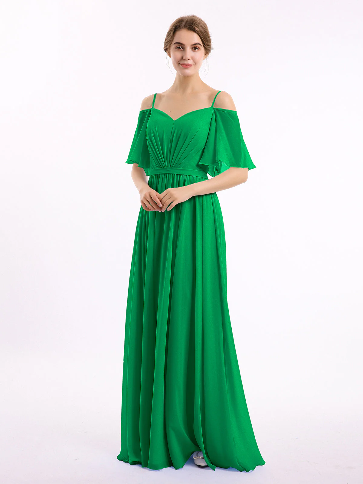 Off-The-Schulter Spaghetti TrÀger Chiffon Kleid Smaragd