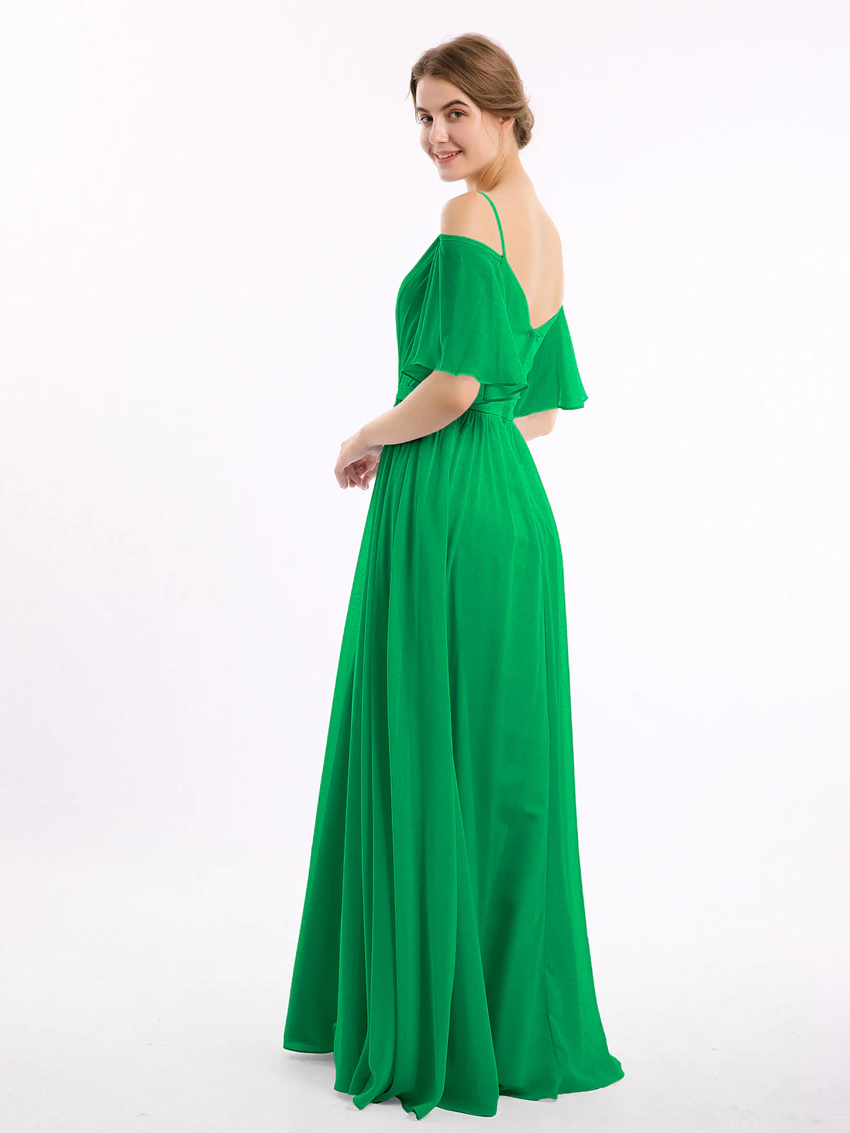 Off-The-Schulter Spaghetti TrÀger Chiffon Kleid Smaragd - Image 2