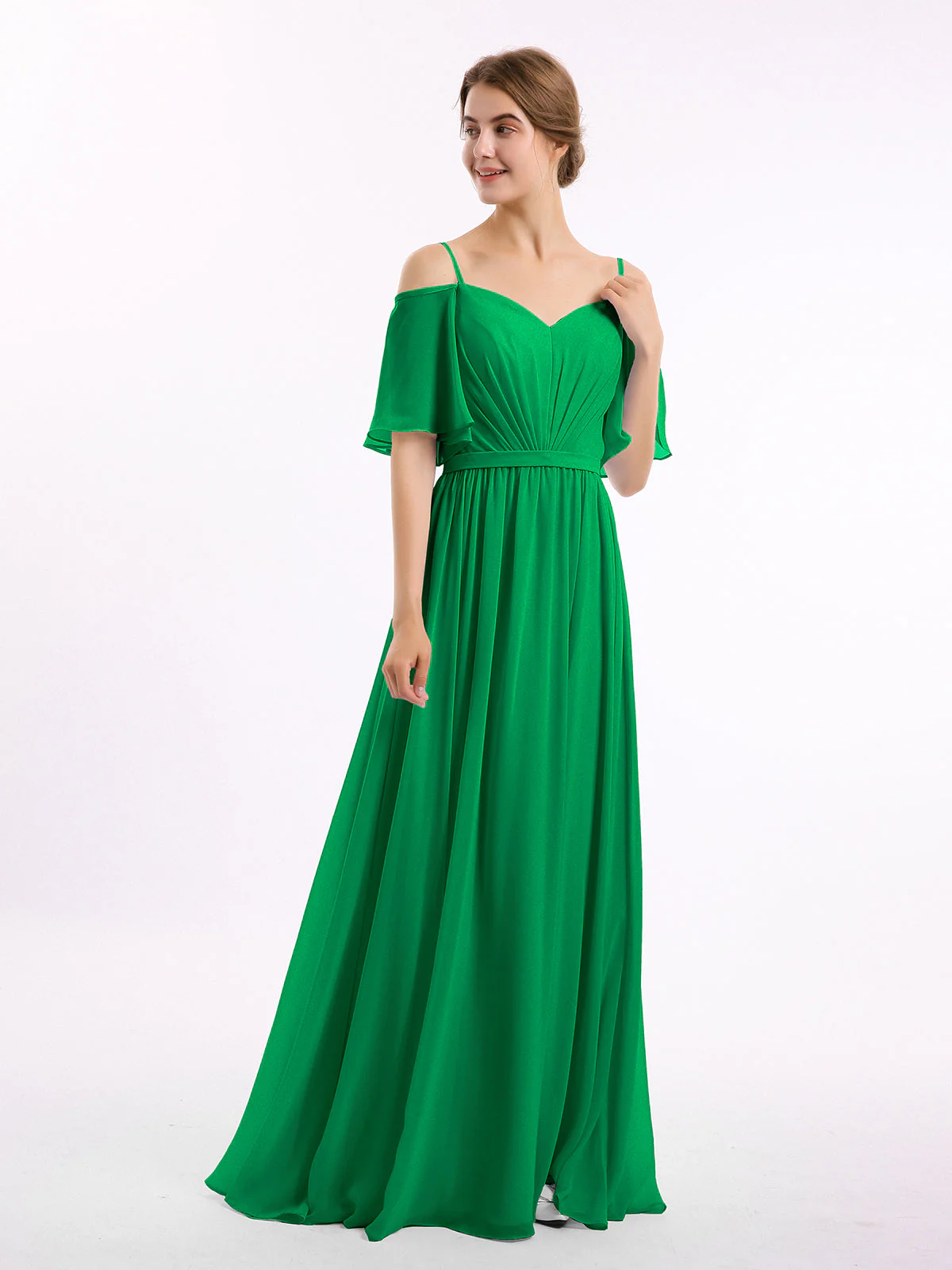 Off-The-Schulter Spaghetti TrÀger Chiffon Kleid Smaragd - Image 3