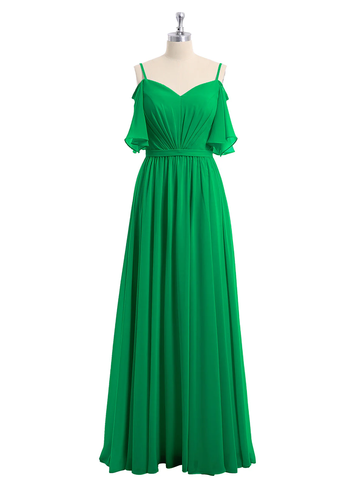 Off-The-Schulter Spaghetti TrÀger Chiffon Kleid Smaragd - Image 4
