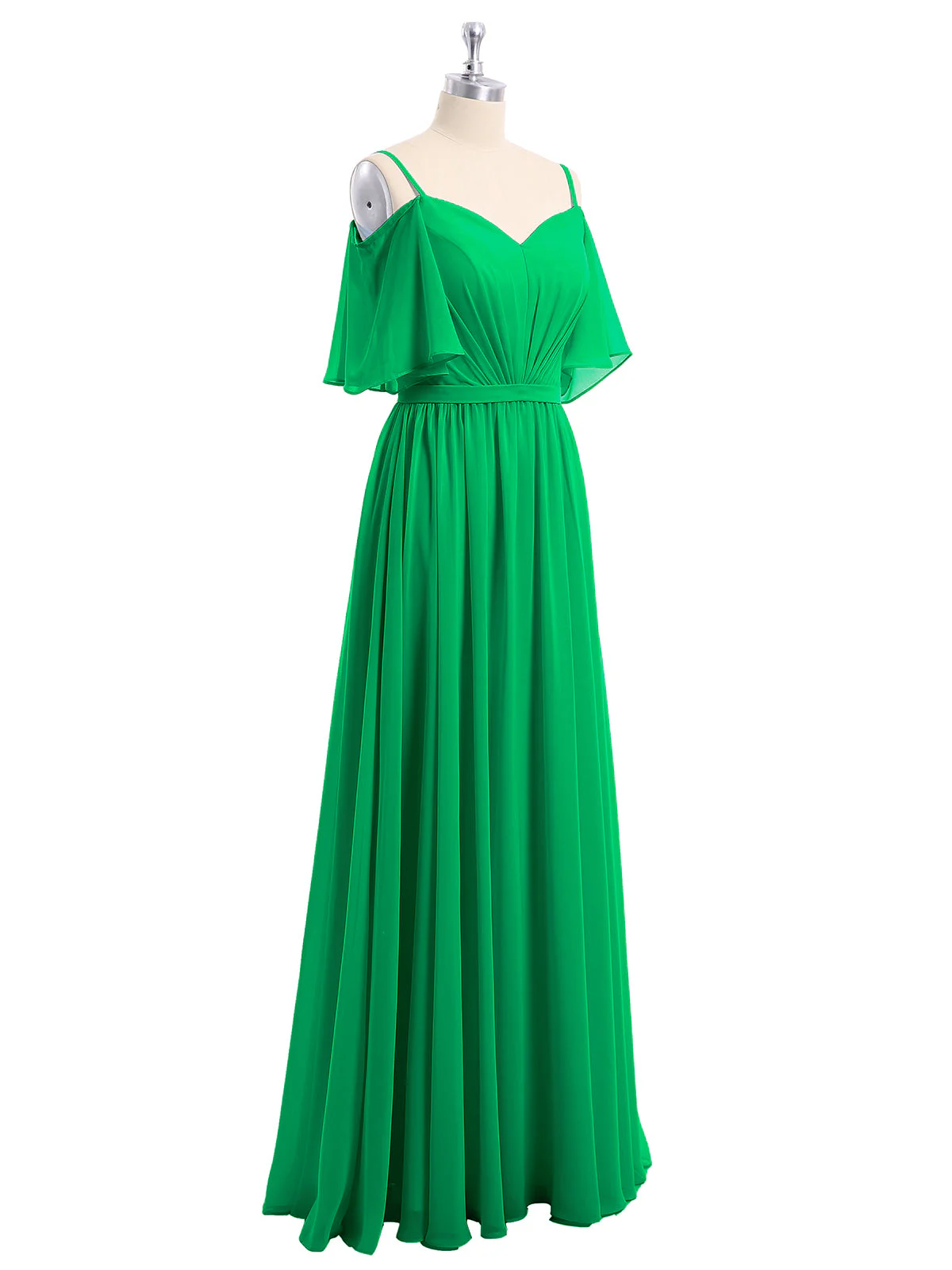 Off-The-Schulter Spaghetti TrÀger Chiffon Kleid Smaragd - Image 6