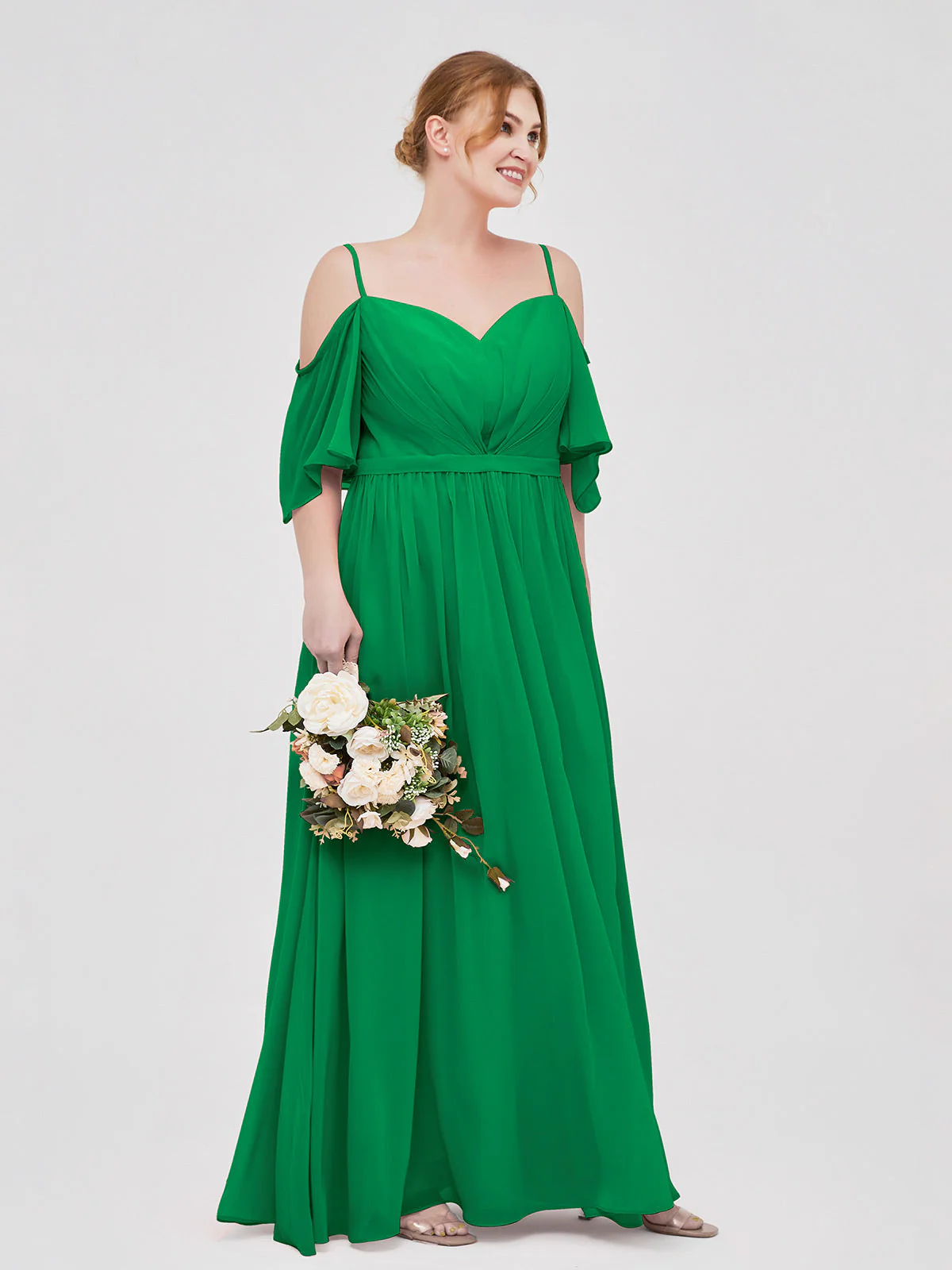Off-The-Schulter Spaghetti TrÀger Chiffon Kleid Smaragd - Image 9