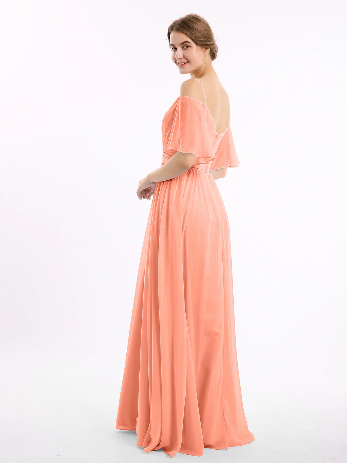 Off-The-Schulter Spaghetti Träger Chiffon Kleid Sonnenuntergang - Image 2