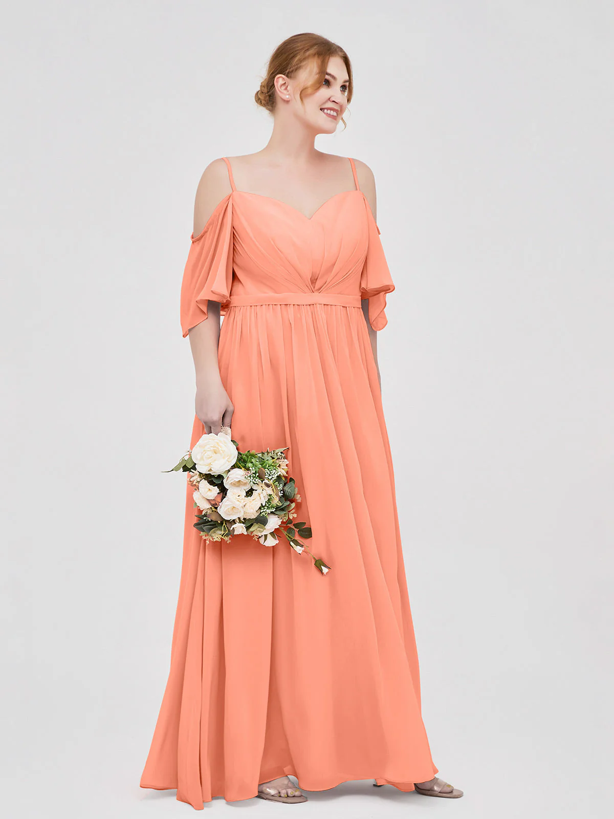 Off-The-Schulter Spaghetti Träger Chiffon Kleid Sonnenuntergang - Image 9
