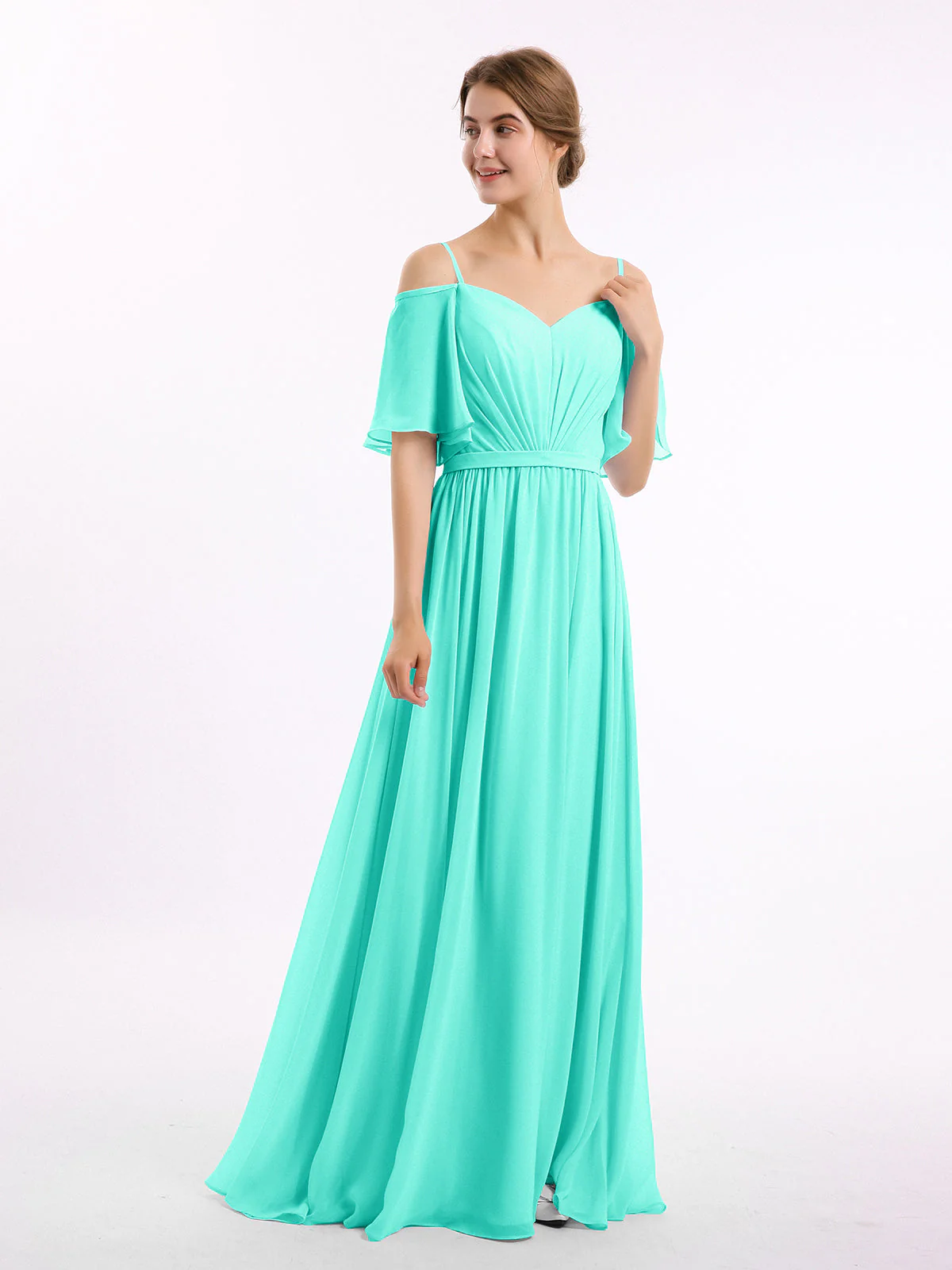 Off-The-Schulter Spaghetti Träger Chiffon Kleid Spa - Image 3