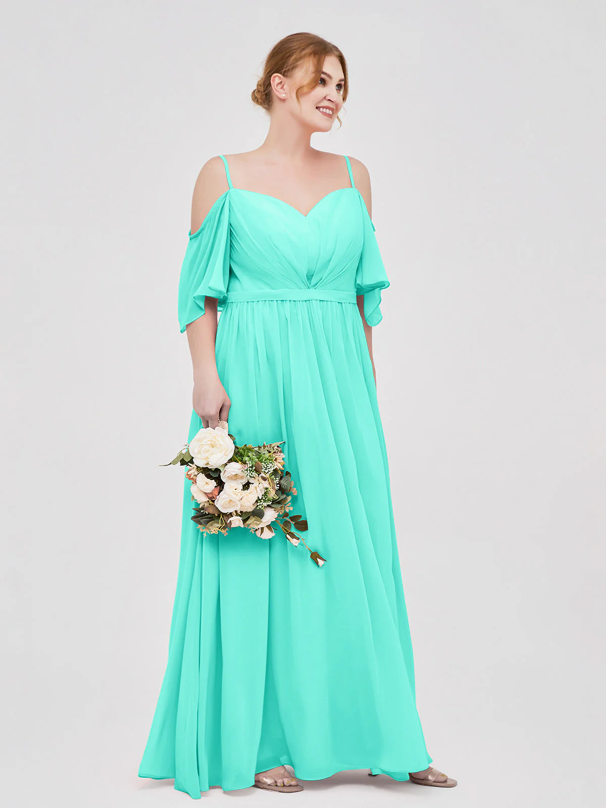 Off-The-Schulter Spaghetti Träger Chiffon Kleid Spa - Image 9