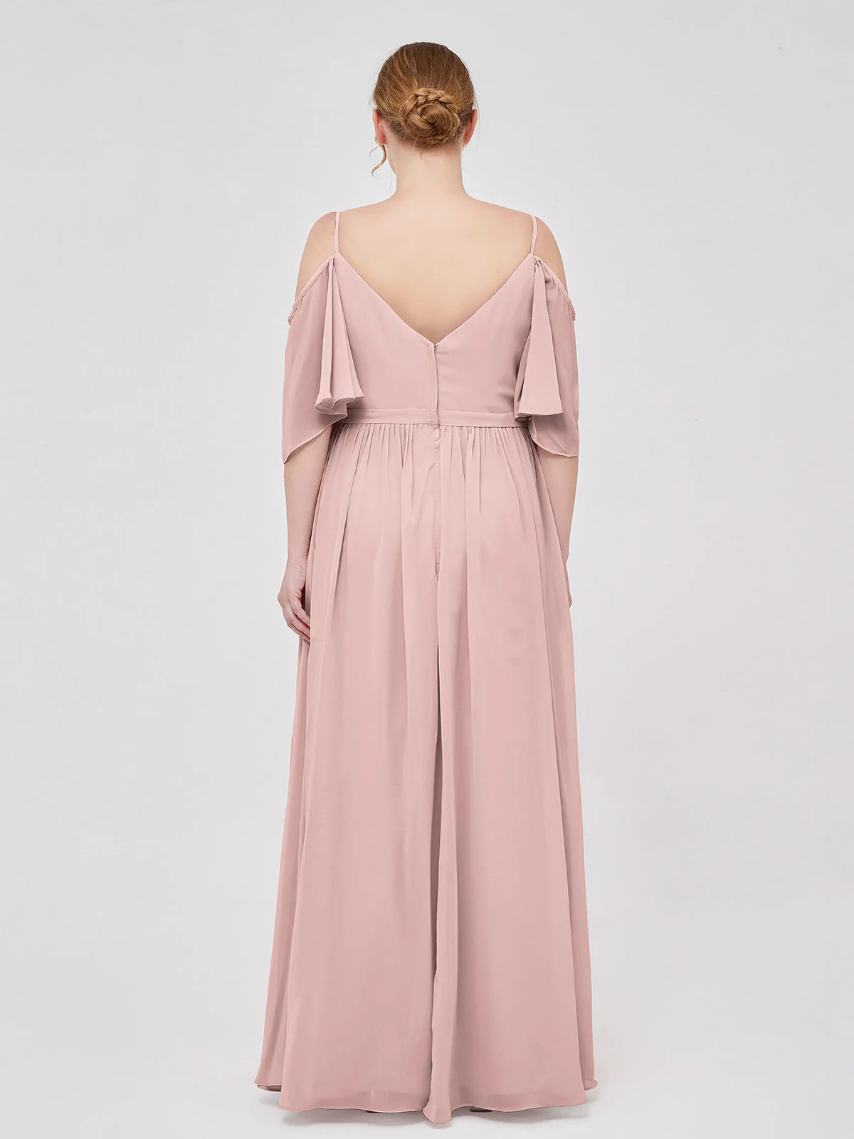 Off-The-Schulter Spaghetti Träger Chiffon Kleid Staubige Rosa - Image 8