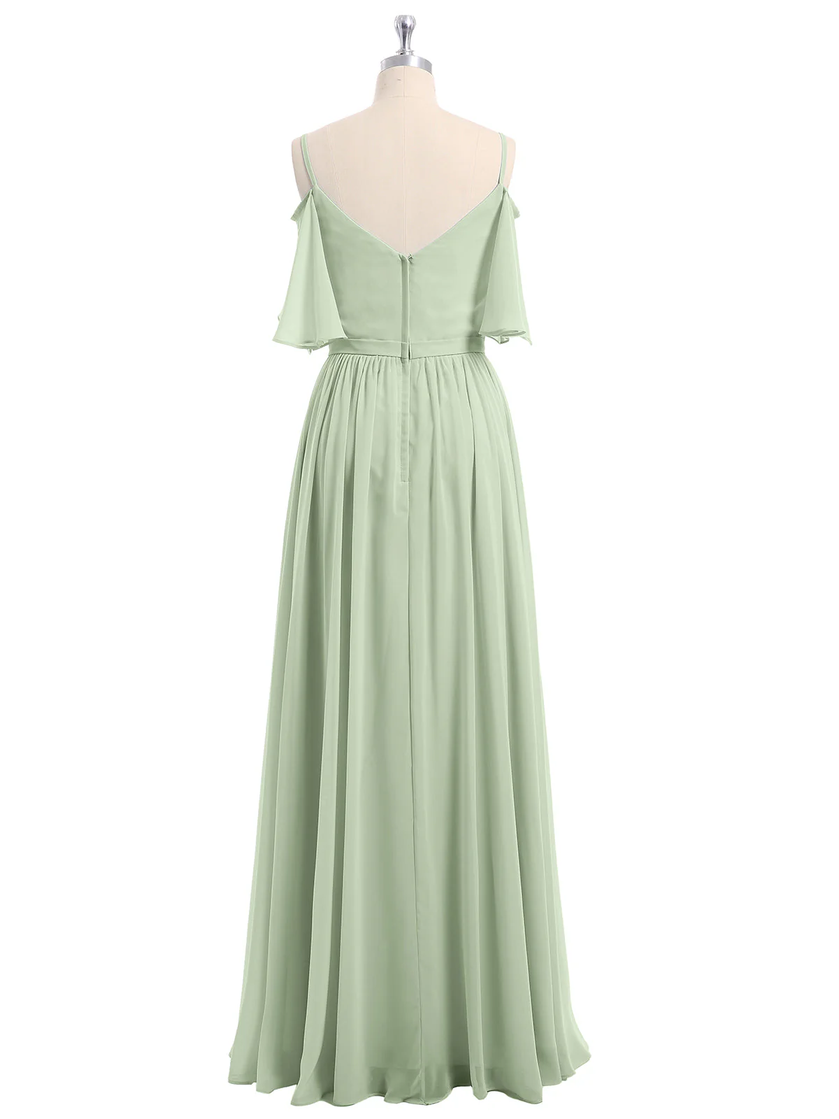 Off-The-Schulter Spaghetti Träger Chiffon Kleid Staubiges Salbei - Image 5